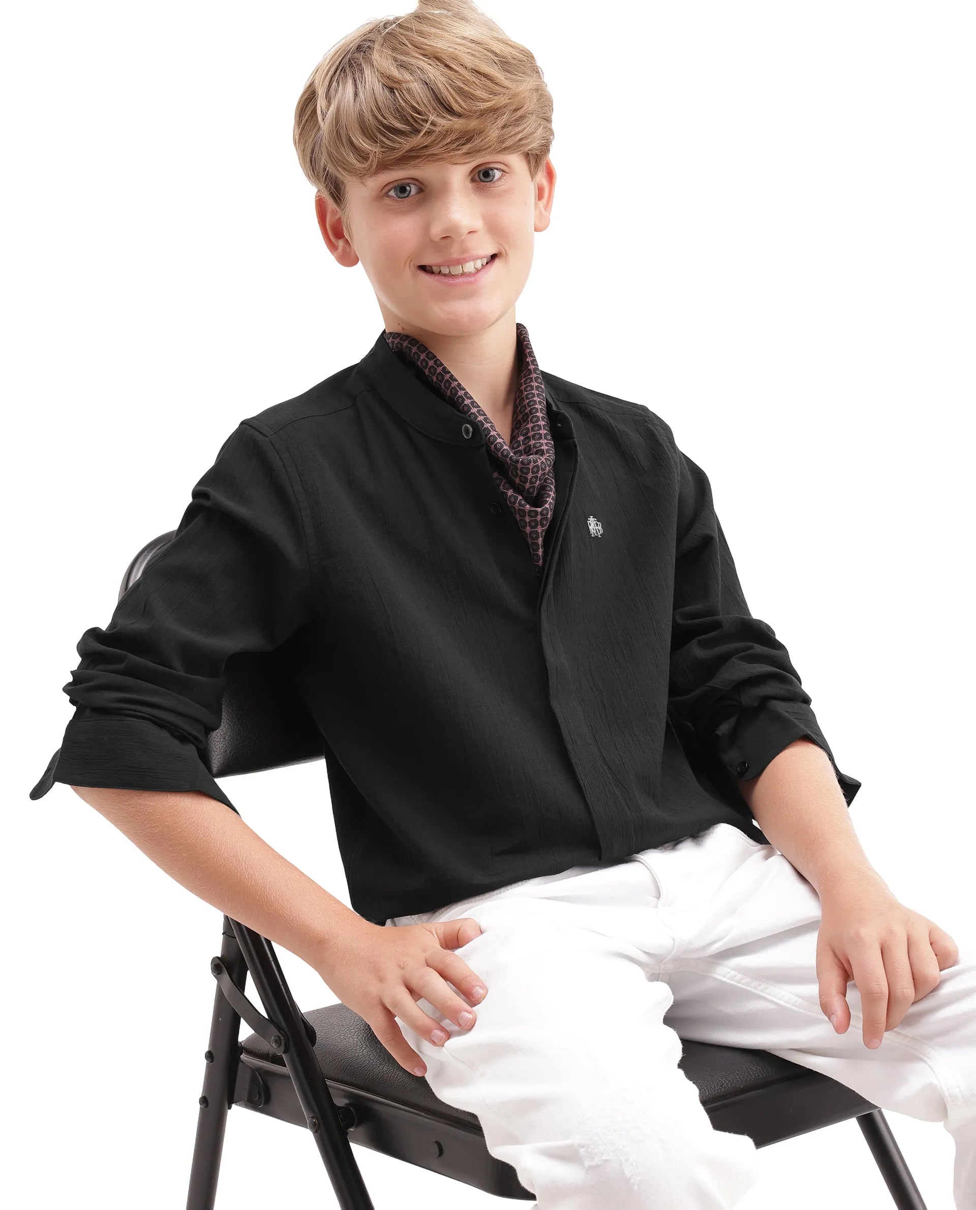 Rare Ones Kids Clin Black Cotton Fabric Button Closure Regular Fit Shirt