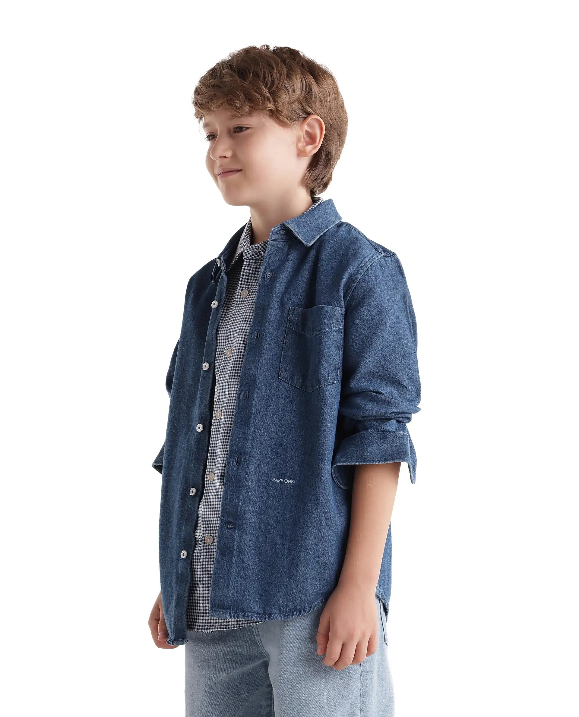 Rare Ones Kids Saiot Light Blue Cotton Blend Fabric Button Closure Regular Fit Shirt