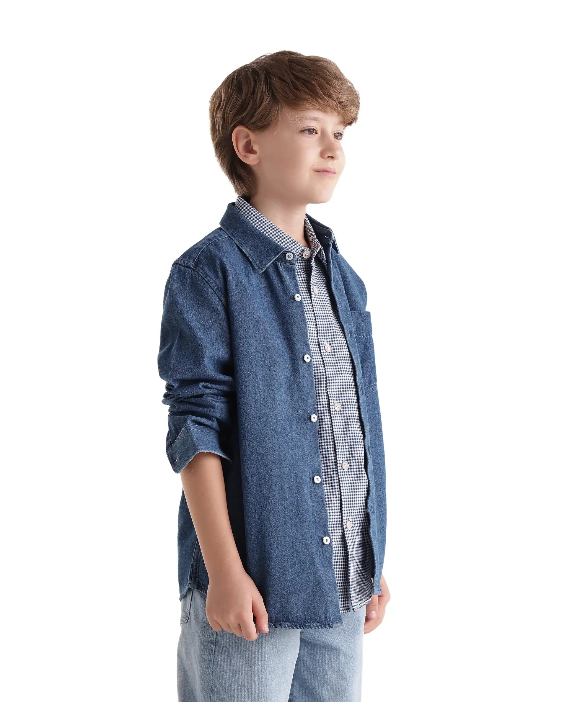 Rare Ones Kids Saiot Light Blue Cotton Blend Fabric Button Closure Regular Fit Shirt