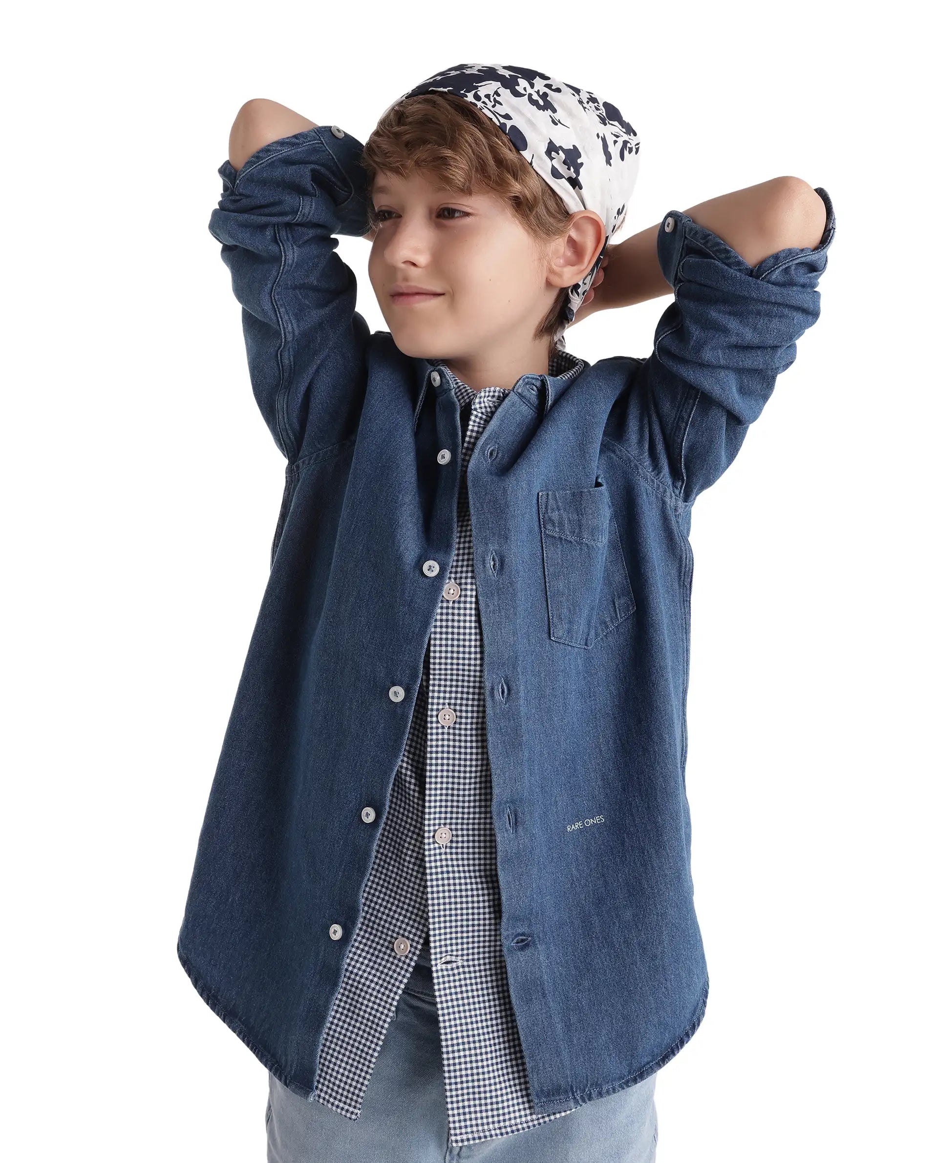 Rare Ones Kids Saiot Light Blue Cotton Blend Fabric Button Closure Regular Fit Shirt