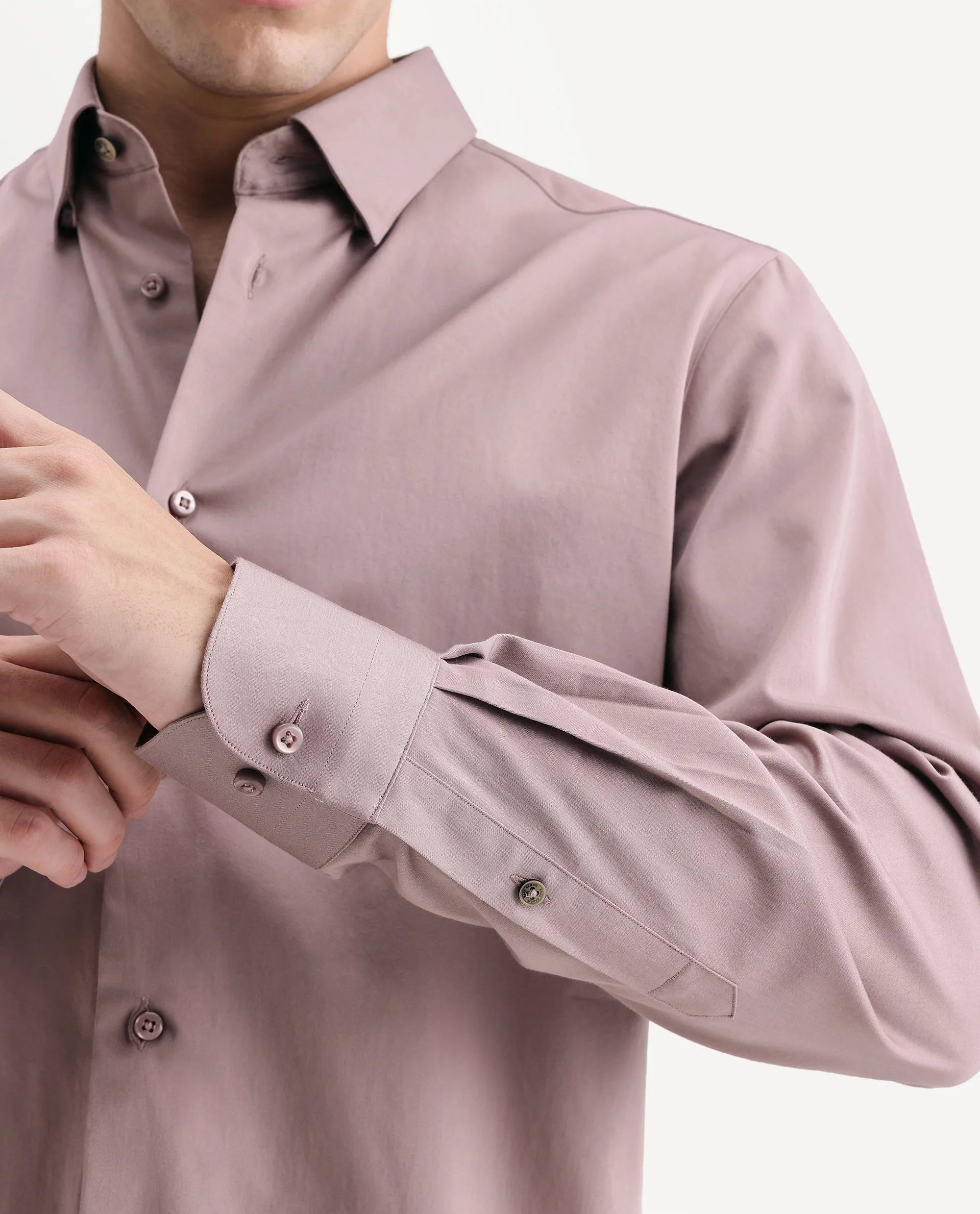 Rare Rabbit Men's Como-Aw26 Dusky Pink Cotton Blend Spread Collar Regular Plain Shirt
