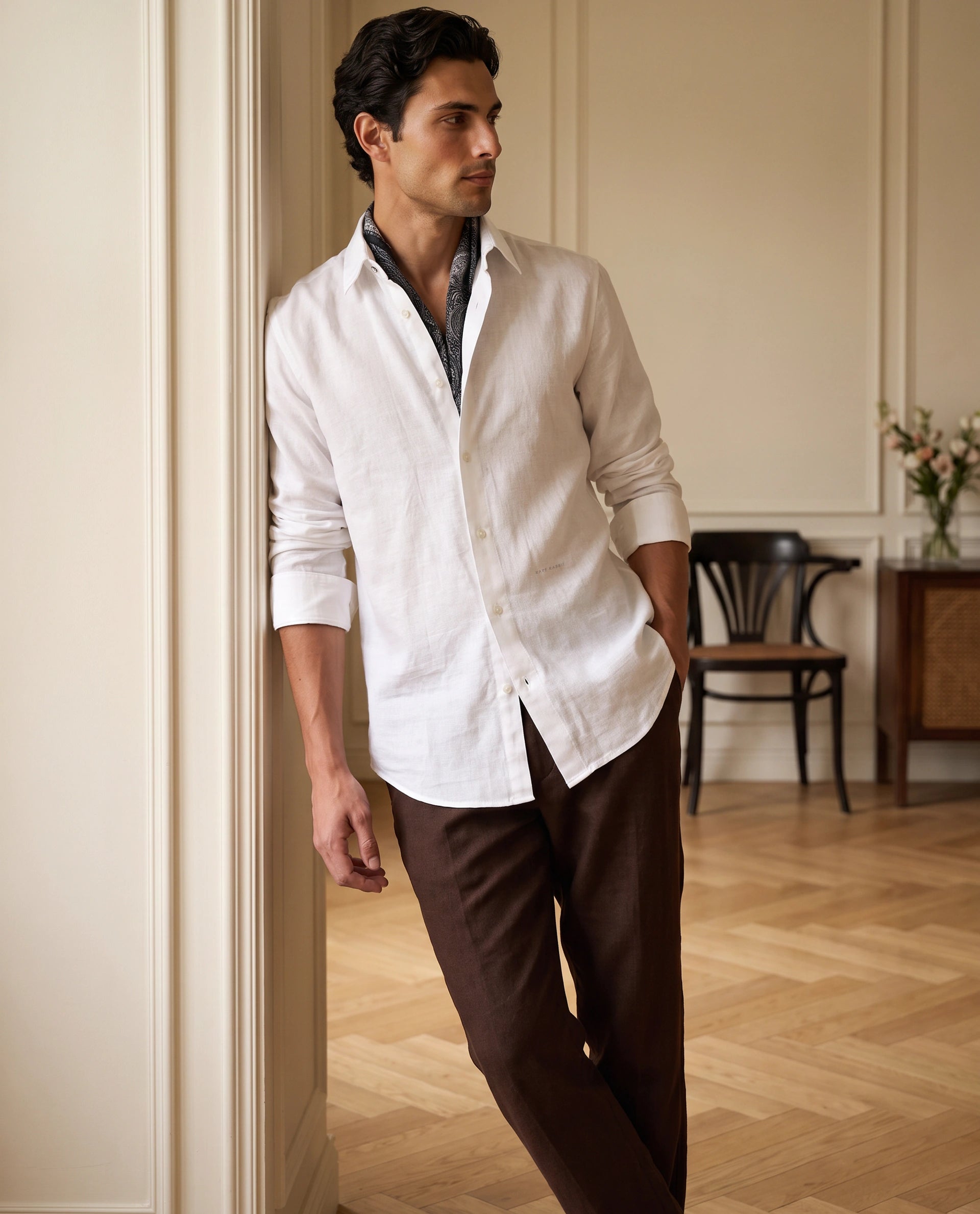 Rare Rabbit Men's Layer-Ls-Aw26 White Cotton Spread Collar Regular Plain Shirt