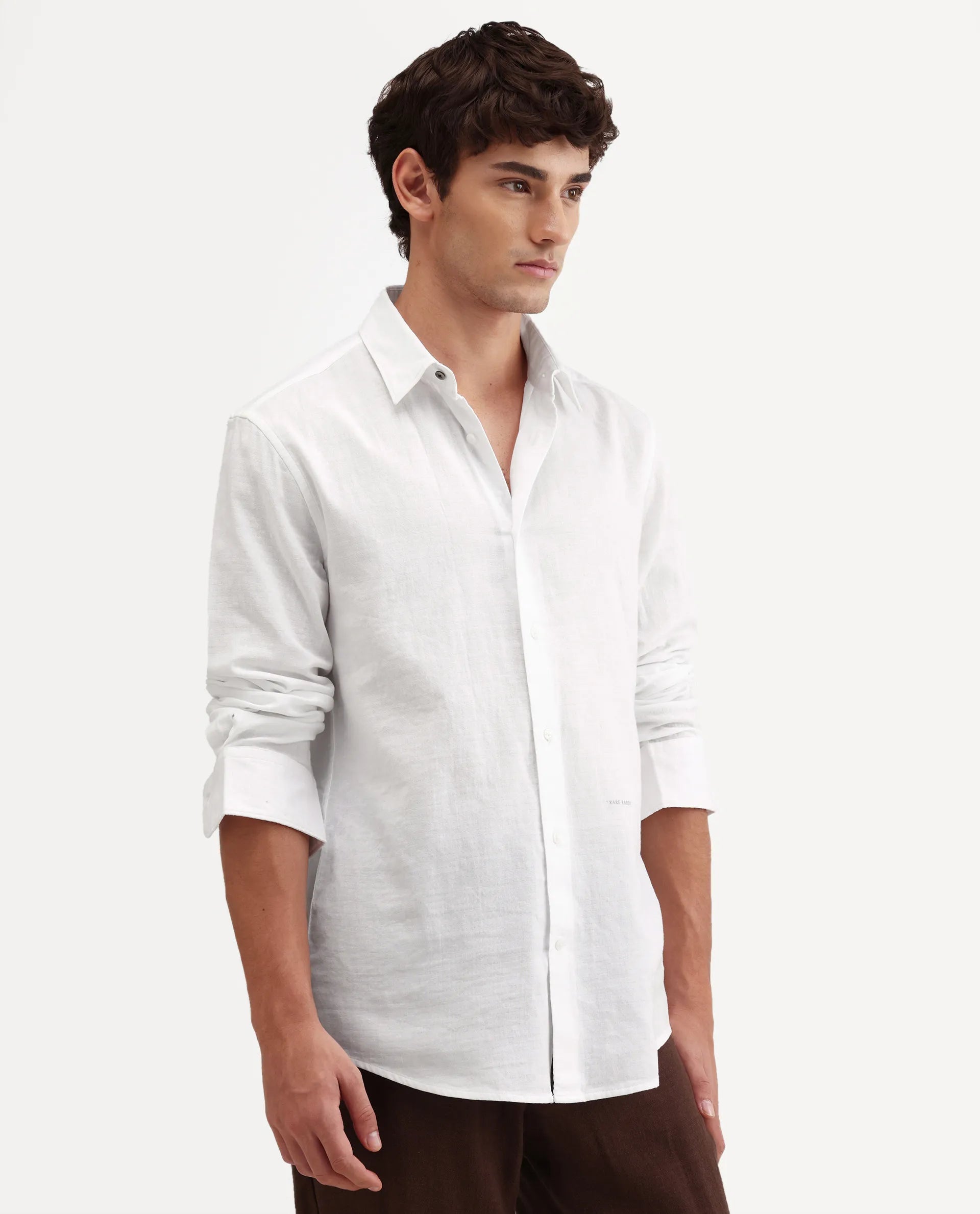 Rare Rabbit Men's Layer-Ls-Aw26 White Cotton Spread Collar Regular Plain Shirt