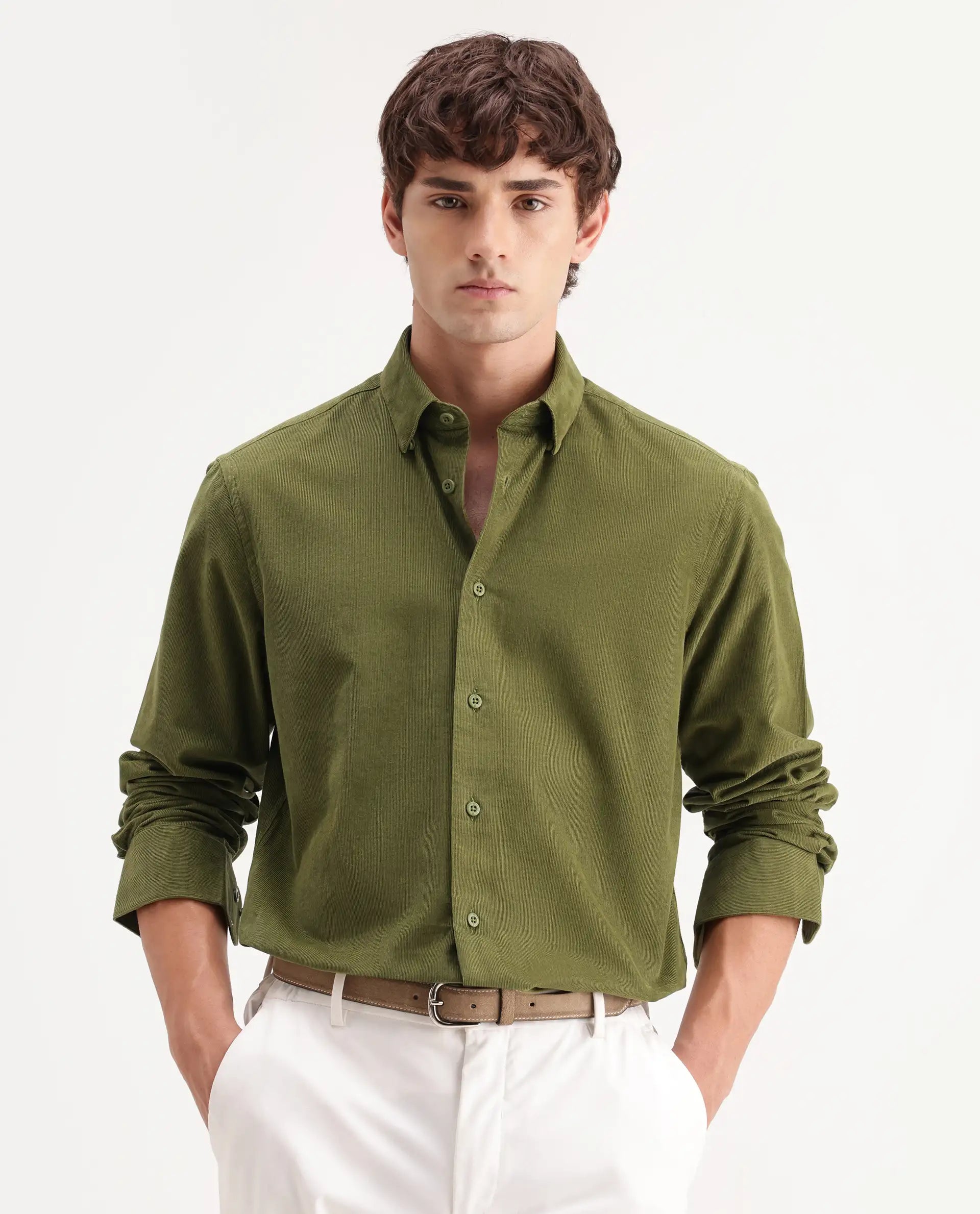 Rare Rabbit Men's Buita-Aw26 Light Green Cotton Spread Collar Regular Fit Plain Shirt