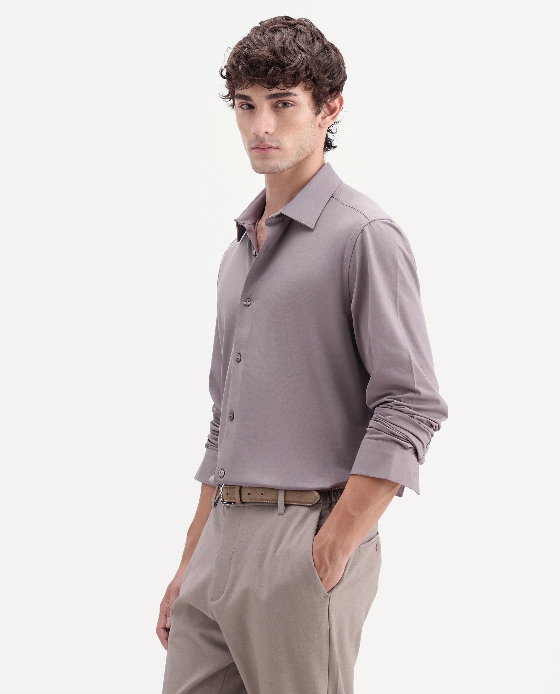 Rare Rabbit Men's Tour-Aw26 Dusky Pink Cotton Blend Spread Collar Regular Plain Shirt