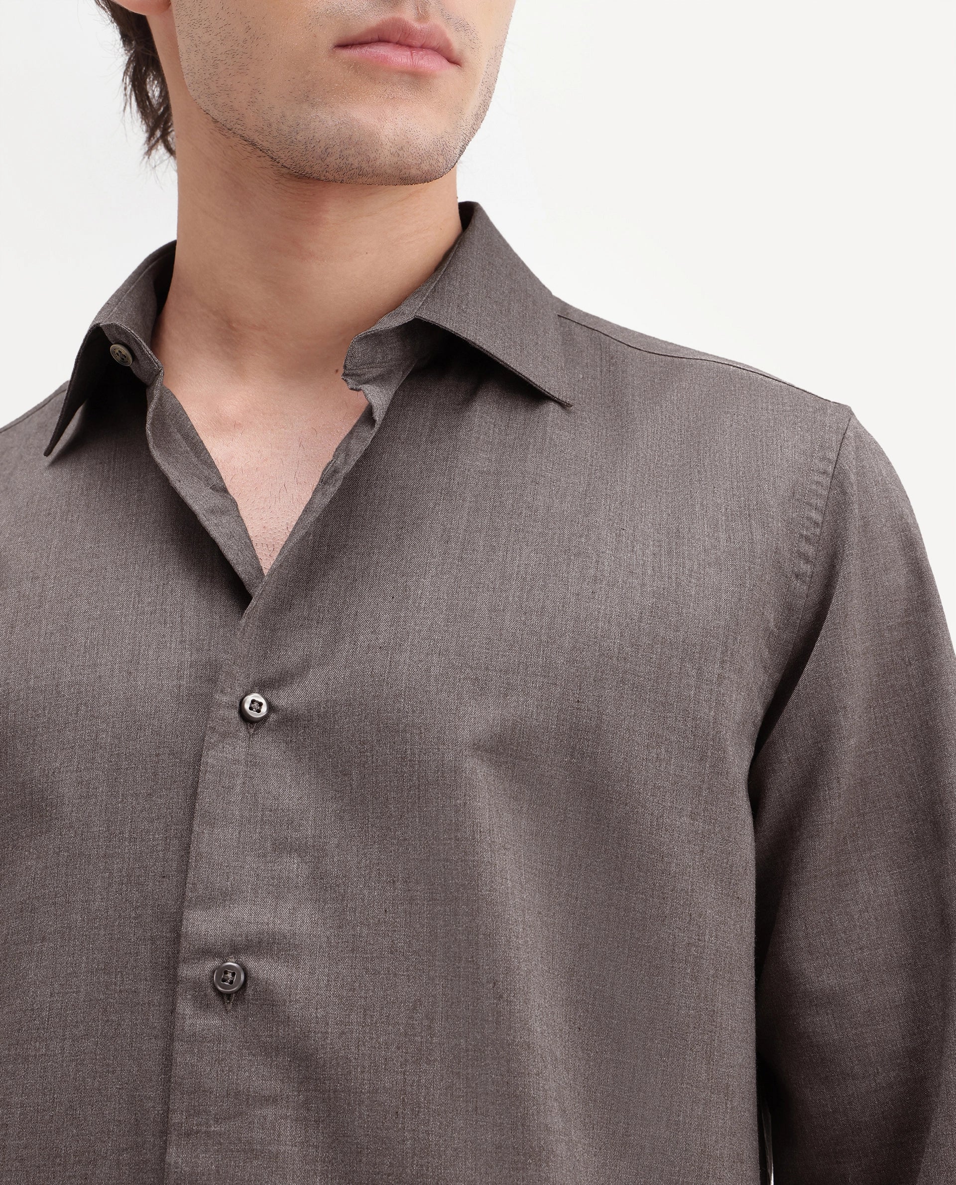 Rare Rabbit Men's Gunjo-Aw26 Brown Polyester Blend Spread Collar Regular Plain Shirt