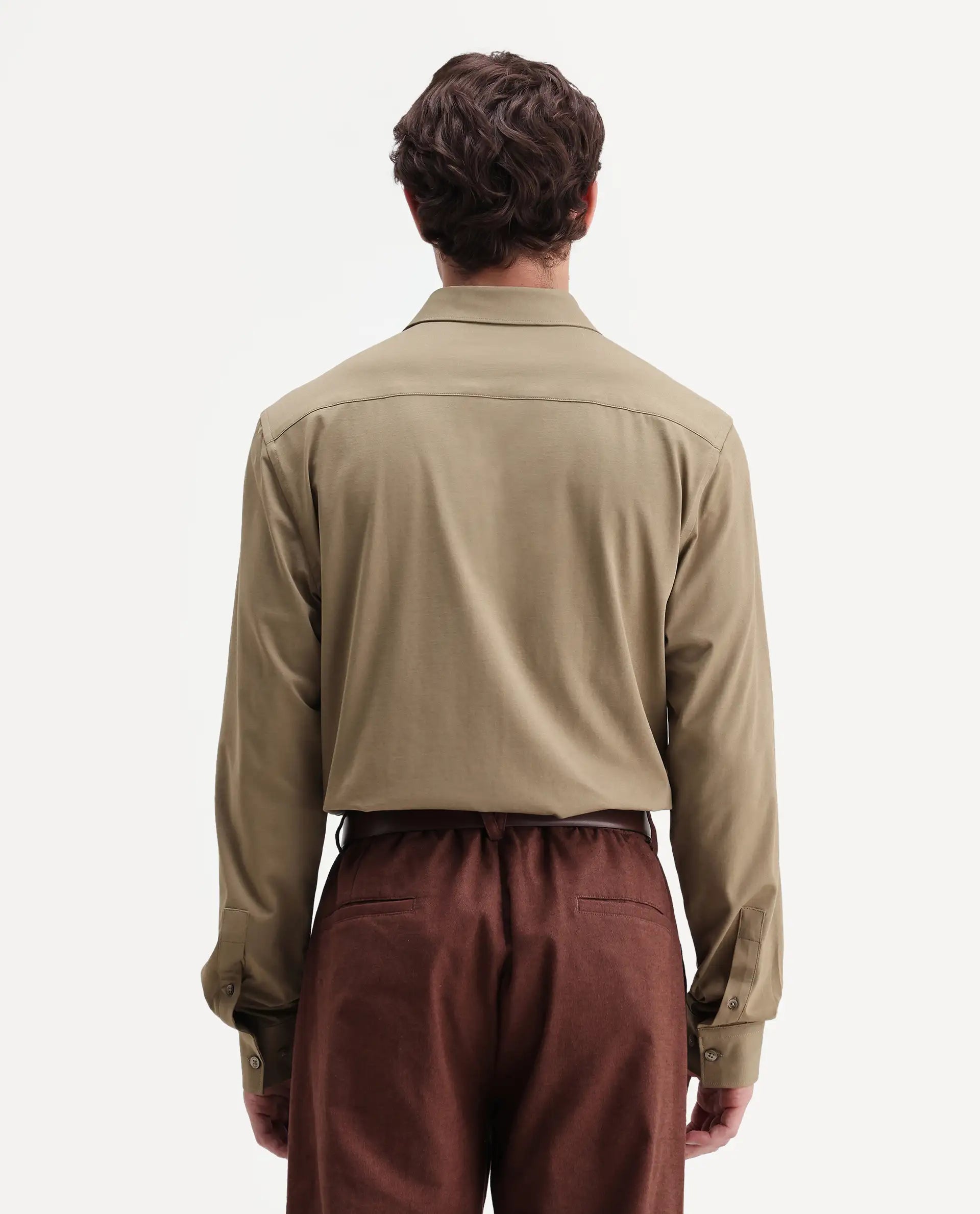 Rare Rabbit Men's Tour-Aw26 Dusky Green Cotton Blend Spread Collar Regular Plain Shirt