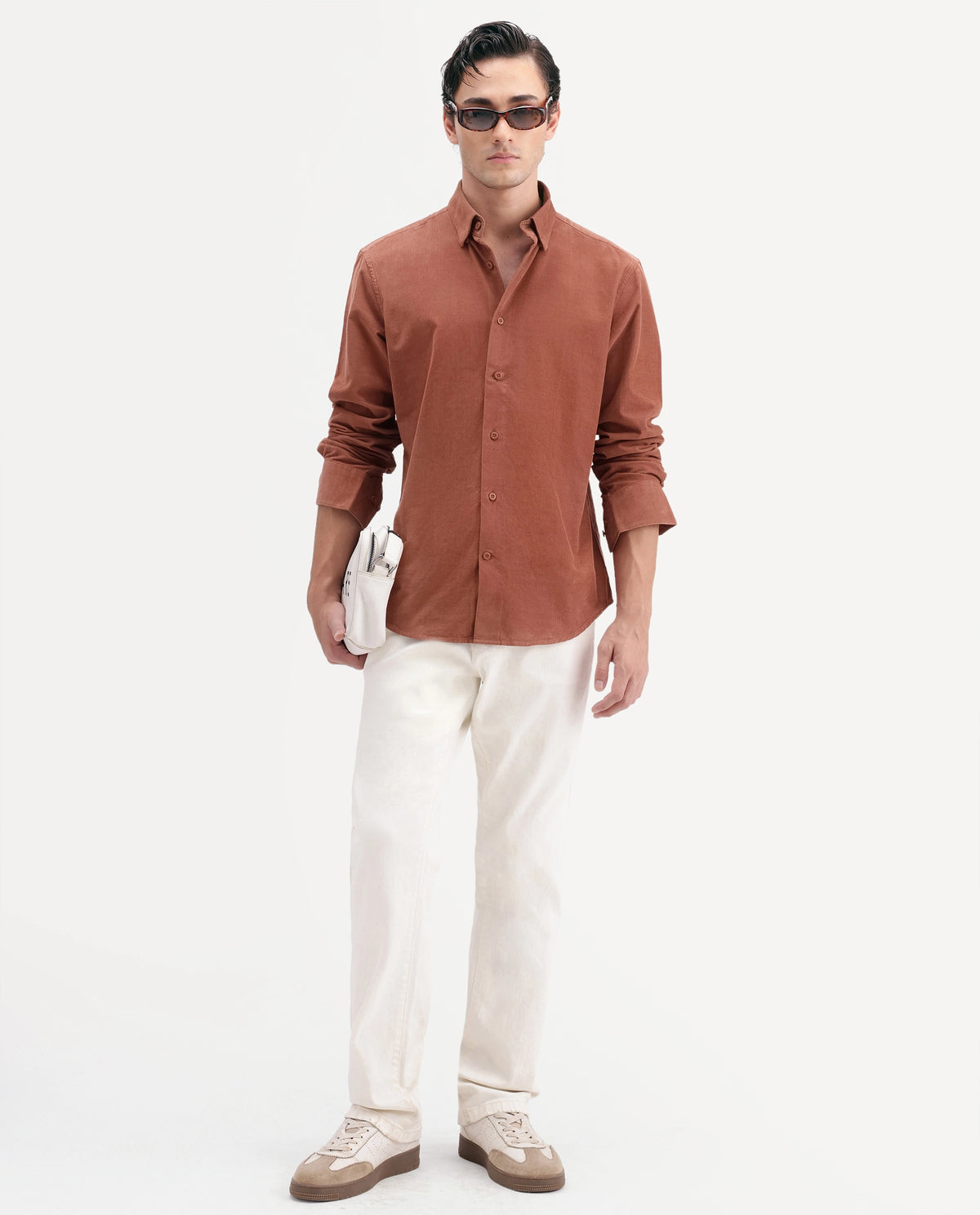 Rare Rabbit Men's Buita-Aw26 Light Rust Cotton Spread Collar Regular Fit Plain Shirt