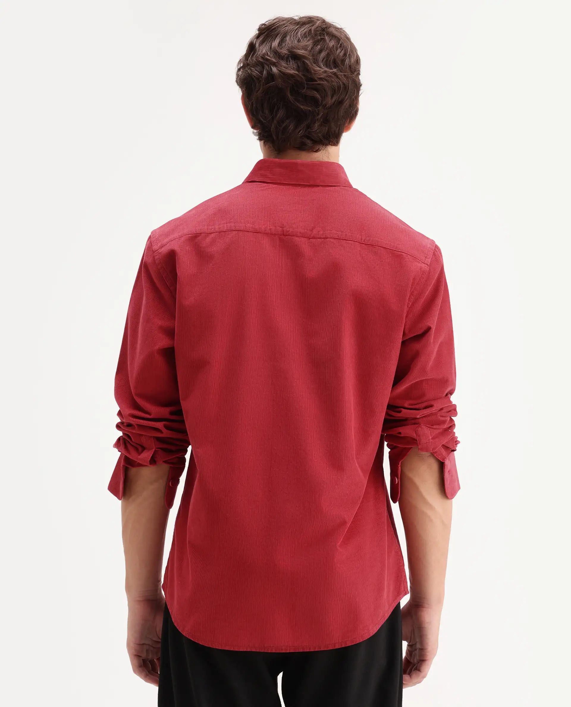 Rare Rabbit Men's Buita-Aw26 Red Cotton Spread Collar Regular Fit Plain Shirt