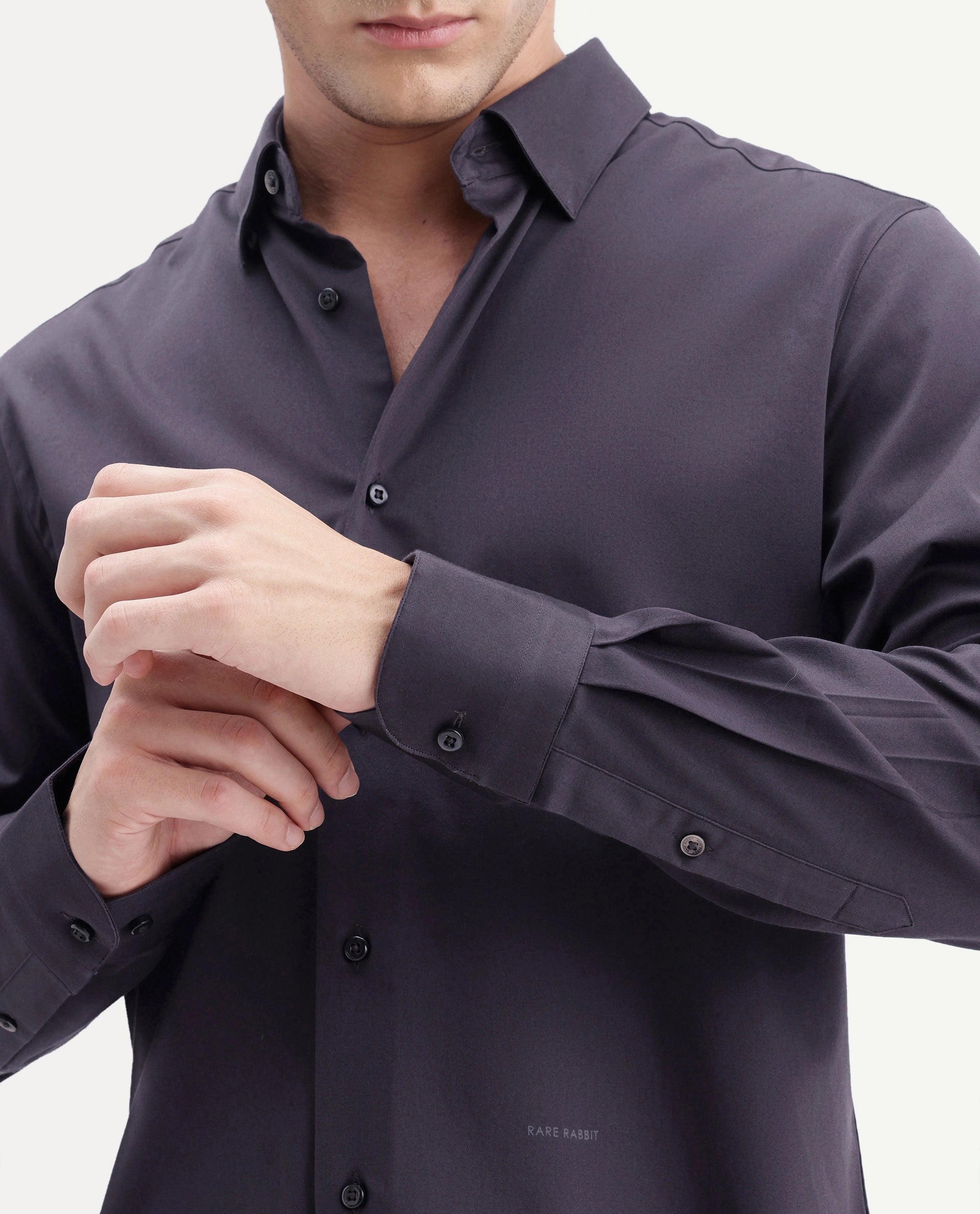 Rare Rabbit Men's Como-Aw26 Dusky Purple Cotton Blend Spread Collar Regular Plain Shirt