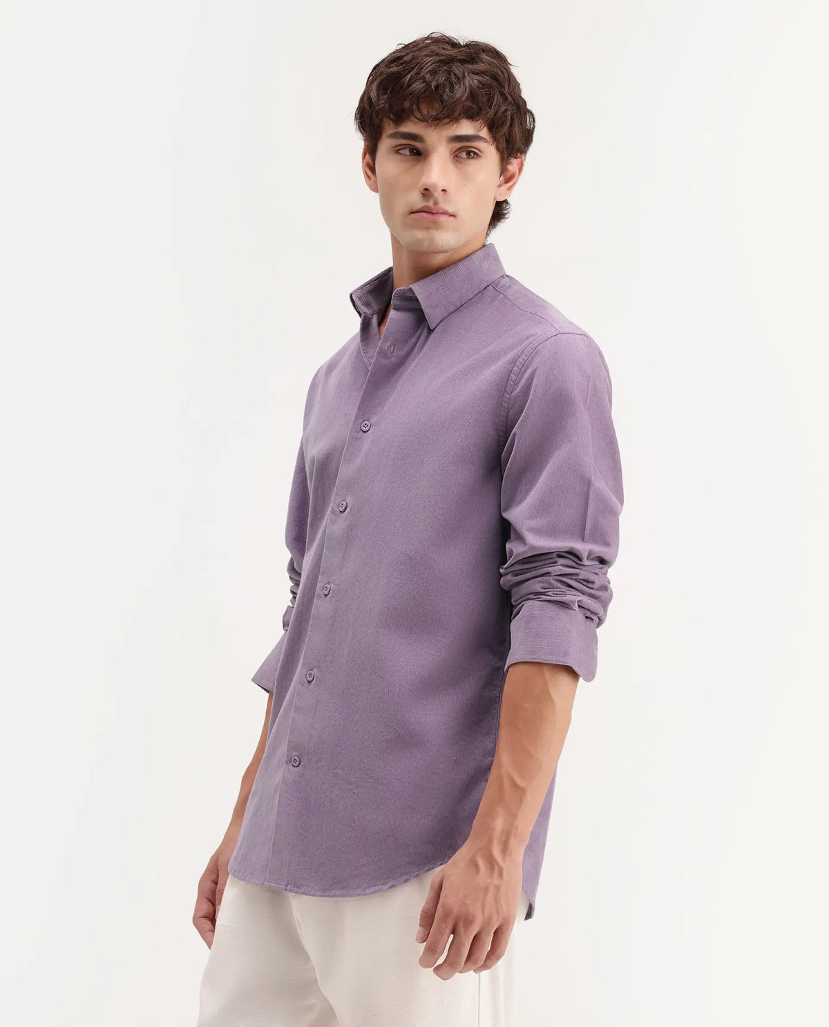 Rare Rabbit Men's Buita-Aw26 Light Purple Cotton Spread Collar Regular Fit Plain Shirt