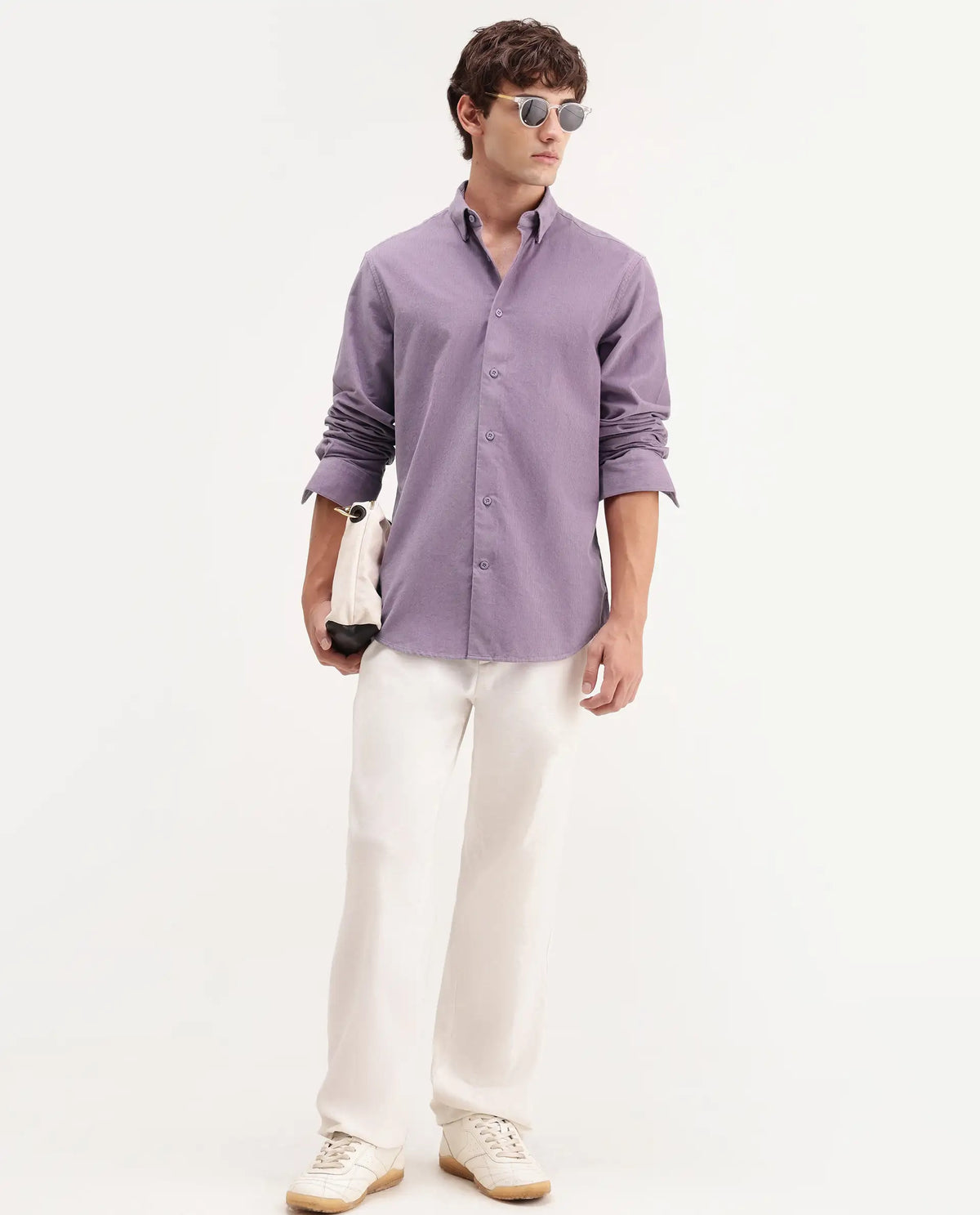 Rare Rabbit Men's Buita-Aw26 Light Purple Cotton Spread Collar Regular Fit Plain Shirt