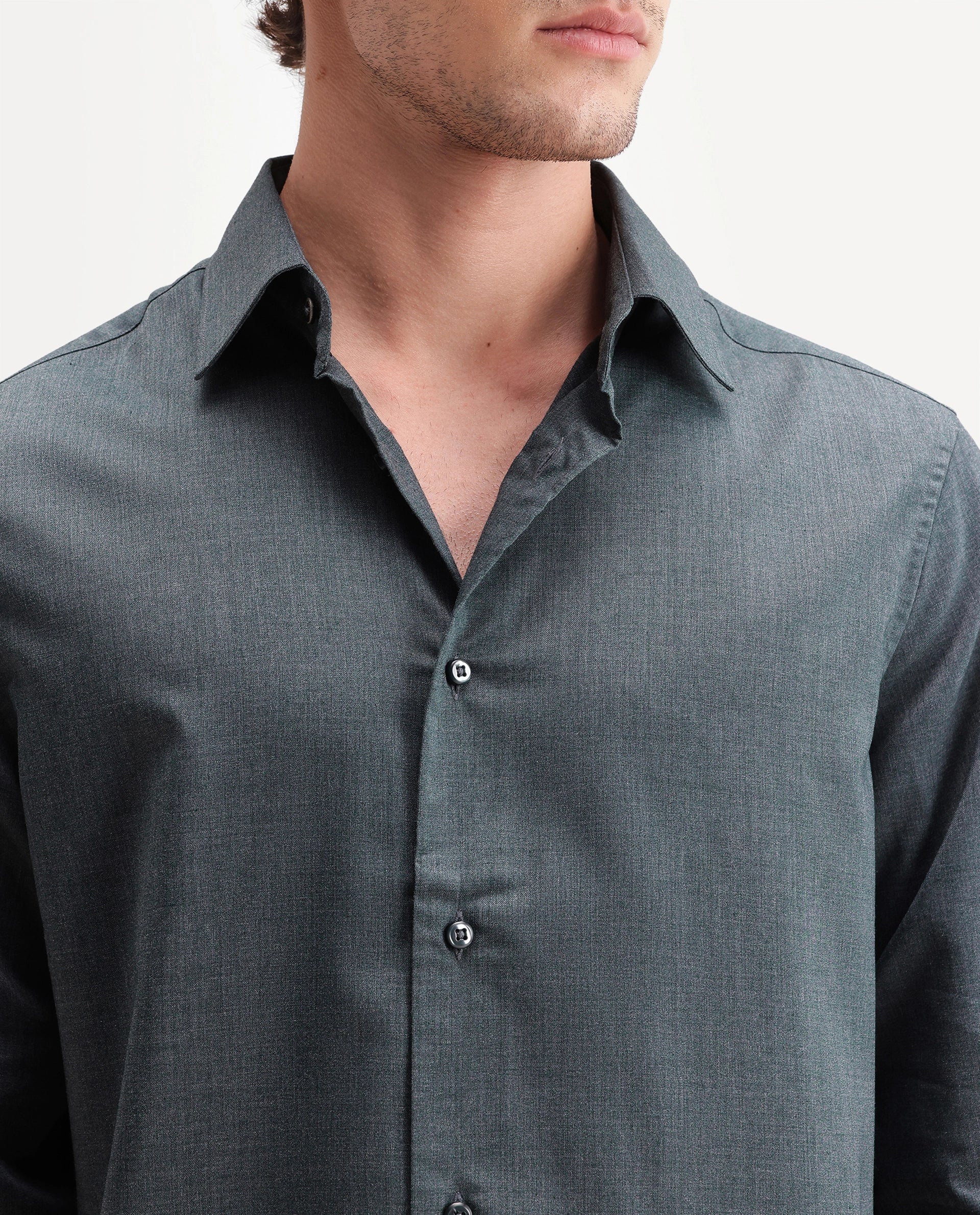 Rare Rabbit Men's Gunjo-Aw26 Teal Polyester Blend Spread Collar Regular Plain Shirt
