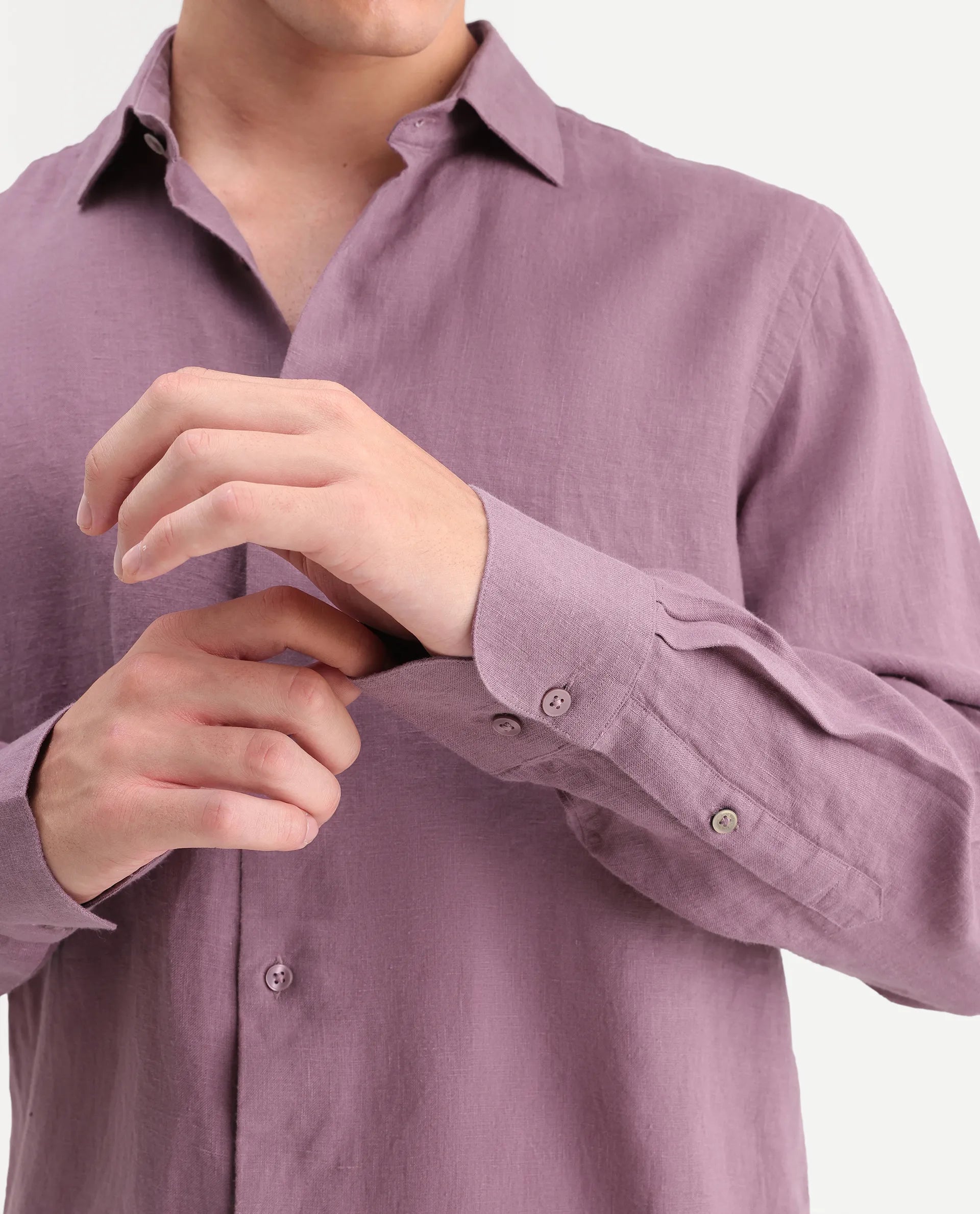 Rare Rabbit Men's Mavi-Aw26 Dusky Pink 100% Linen Spread Collar Regular Plain Shirt