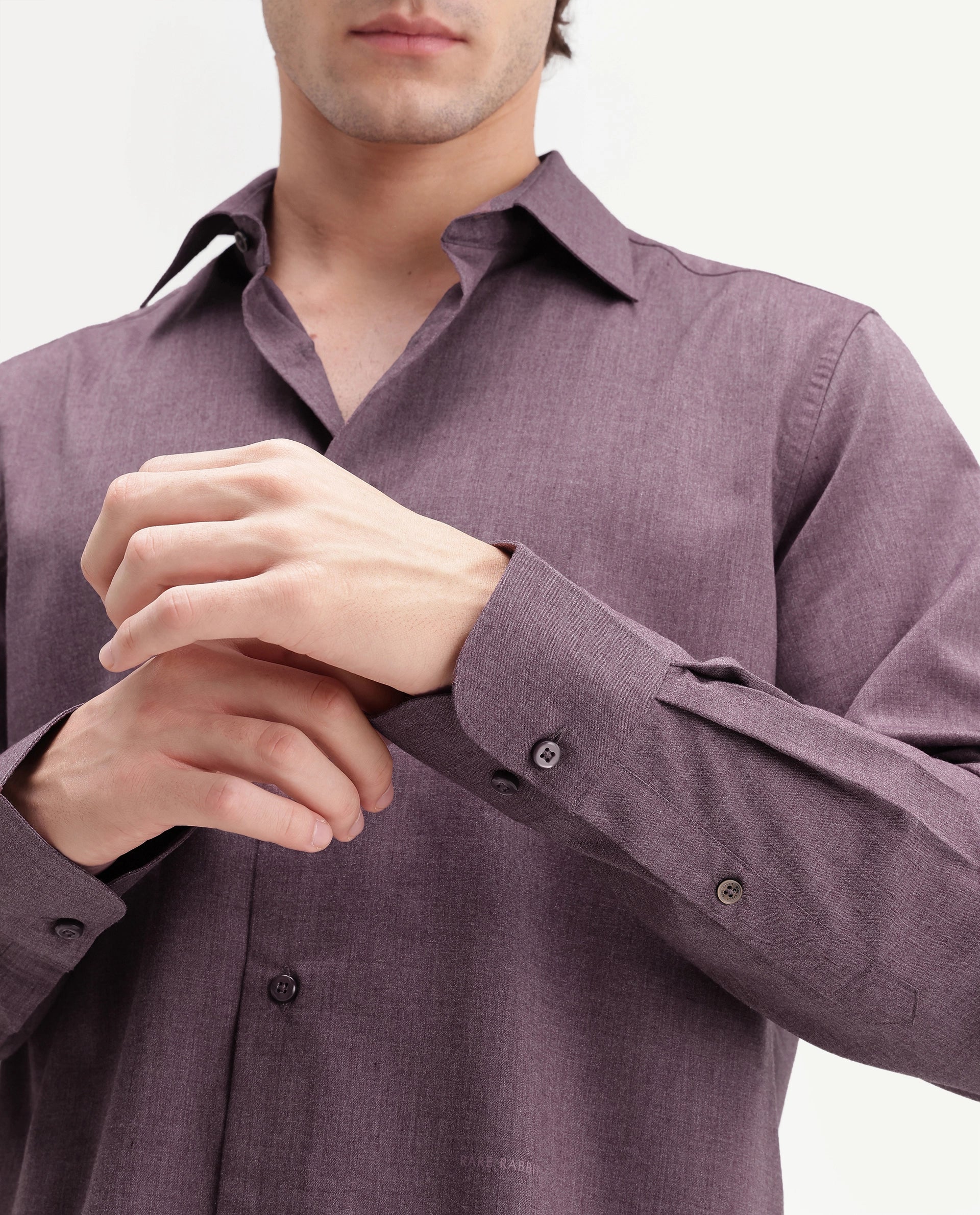 Rare Rabbit Men's Gunjo-Aw26 Dusky Purple Polyester Blend Spread Collar Regular Plain Shirt