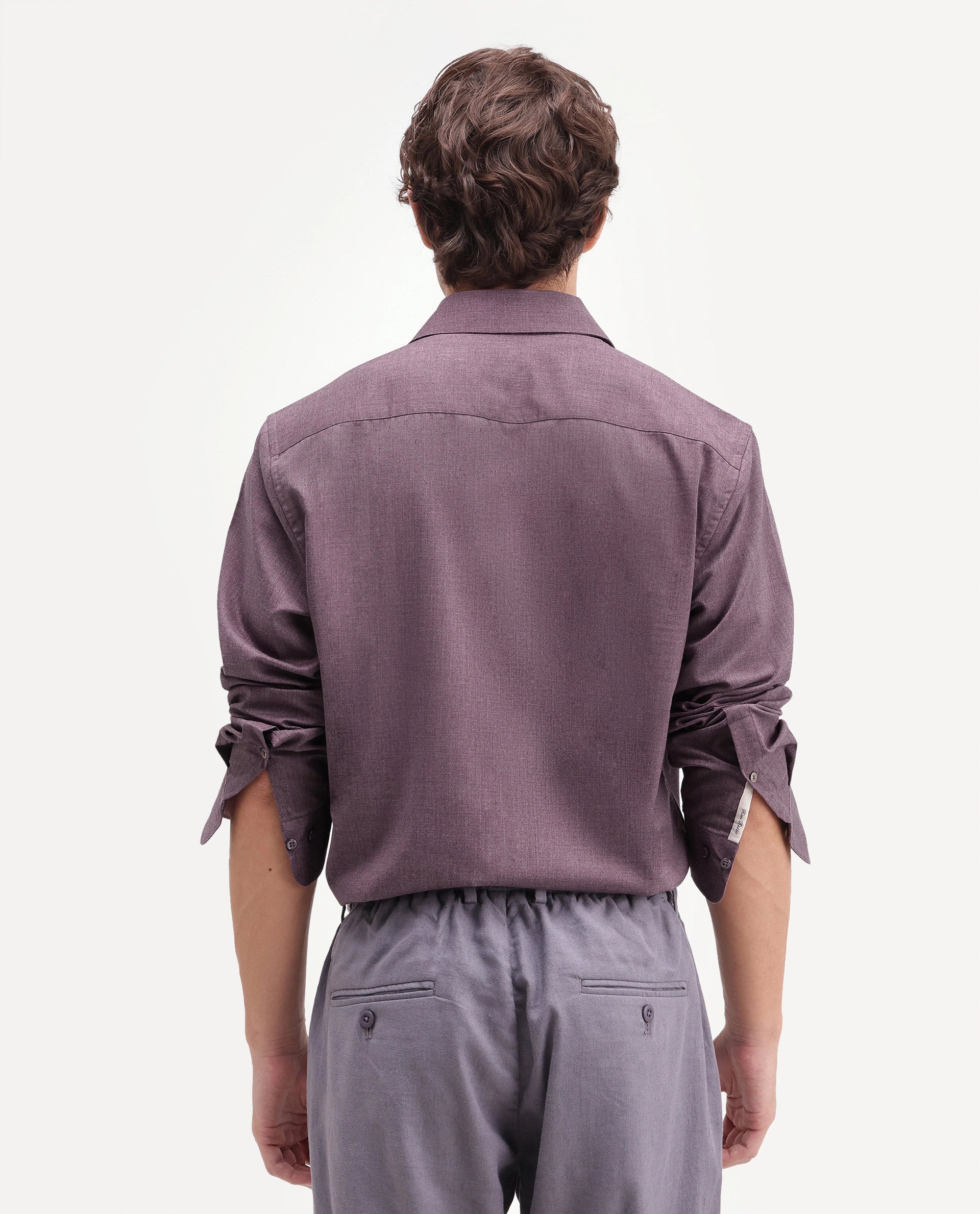 Rare Rabbit Men's Gunjo-Aw26 Dusky Purple Polyester Blend Spread Collar Regular Plain Shirt