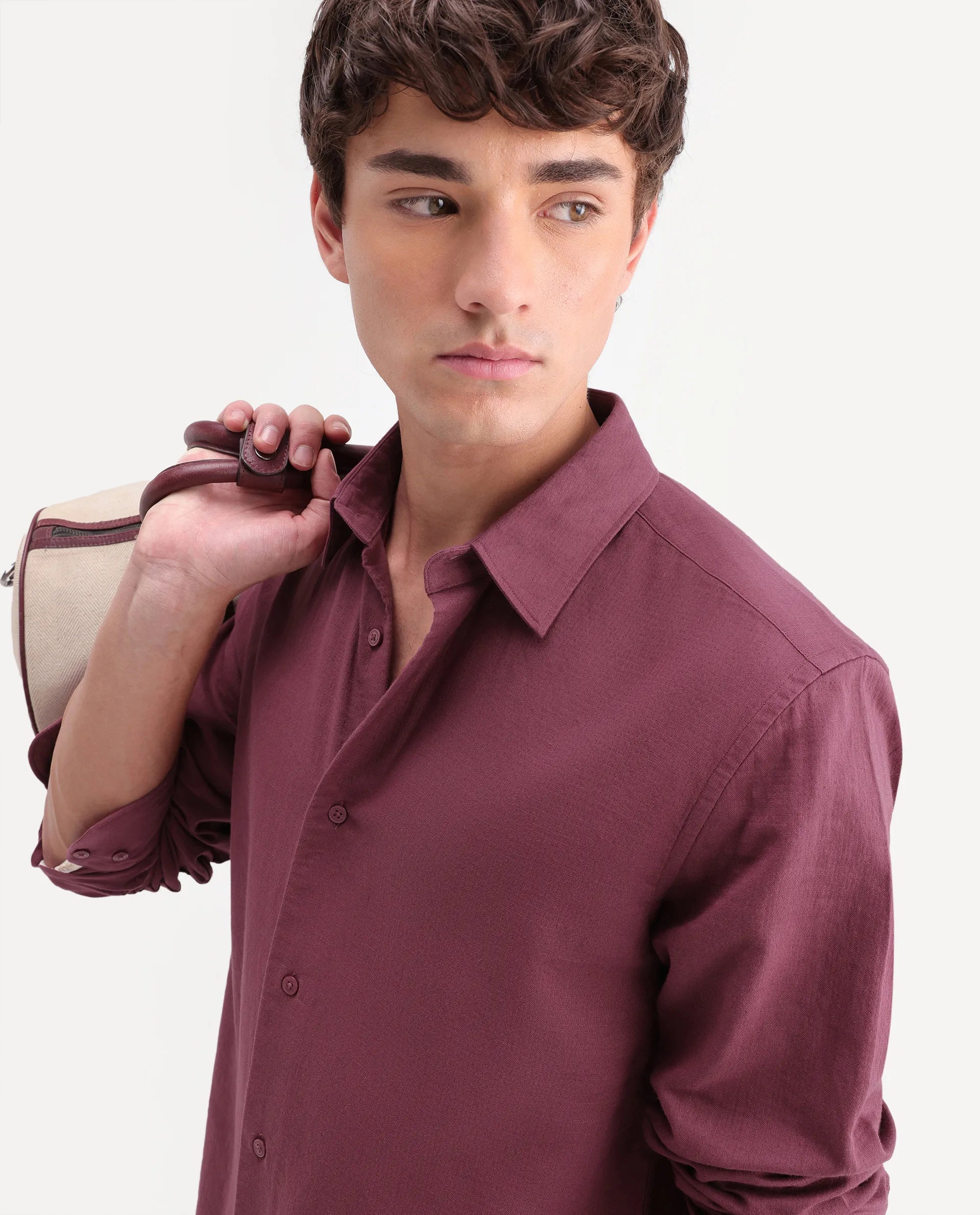Rare Rabbit Men's Layer-Ls-Aw26 Dusky Pink Cotton Spread Collar Regular Plain Shirt