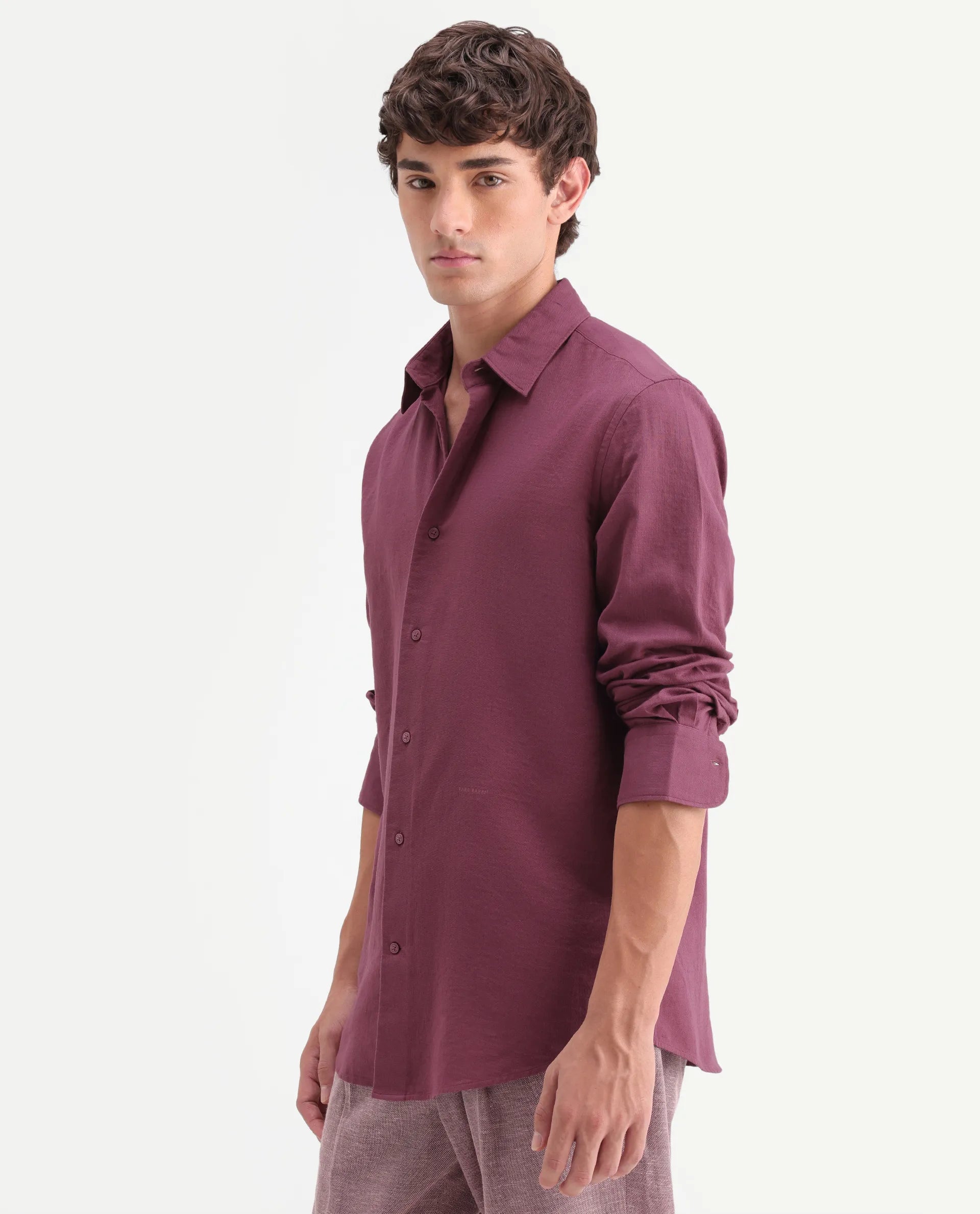 Rare Rabbit Men's Layer-Ls-Aw26 Dusky Pink Cotton Spread Collar Regular Plain Shirt