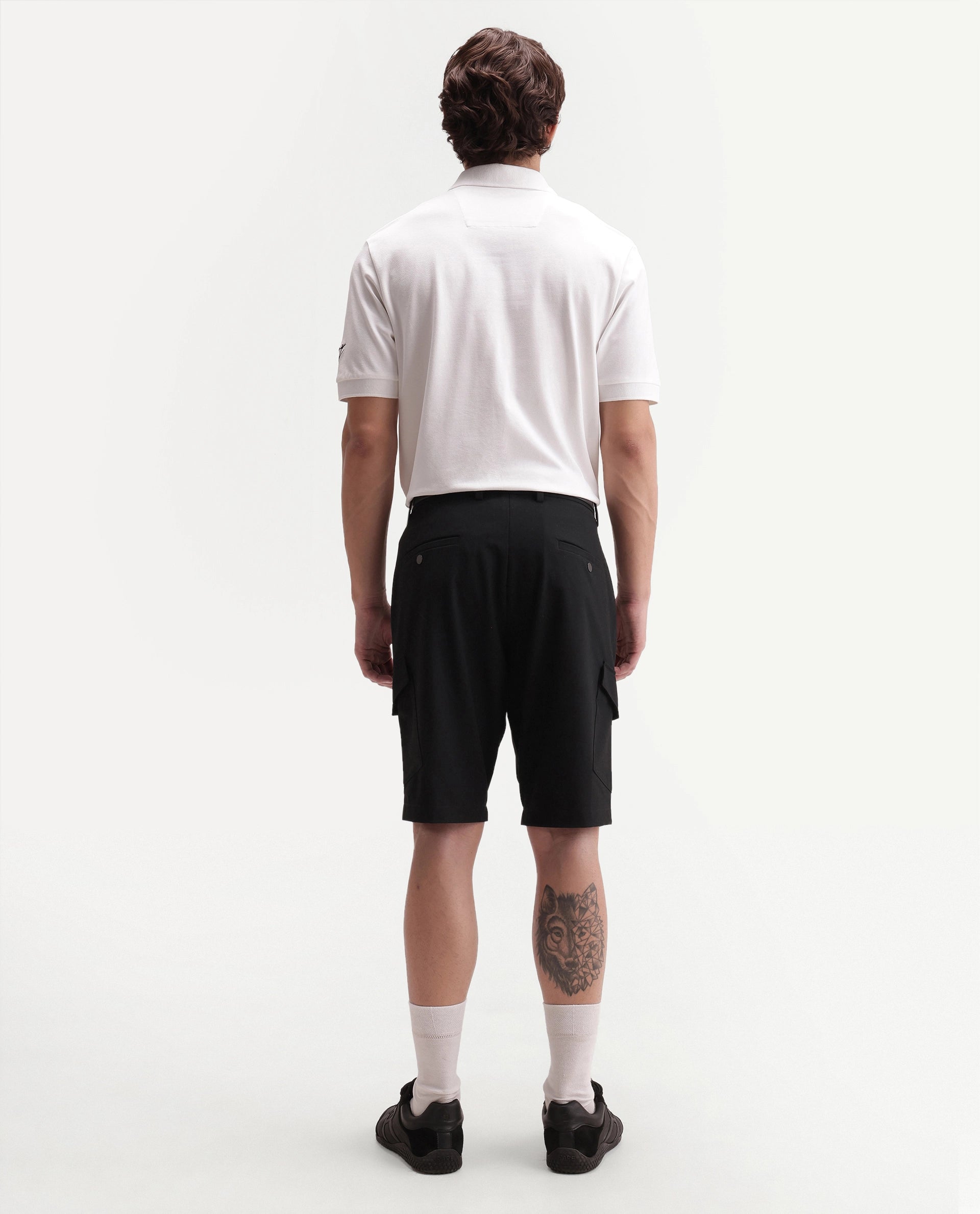 Rare Rabbit Men's Tripco-Aw26 Black Polyester Blend Fabric Regular Fit Plain Cargo Shorts