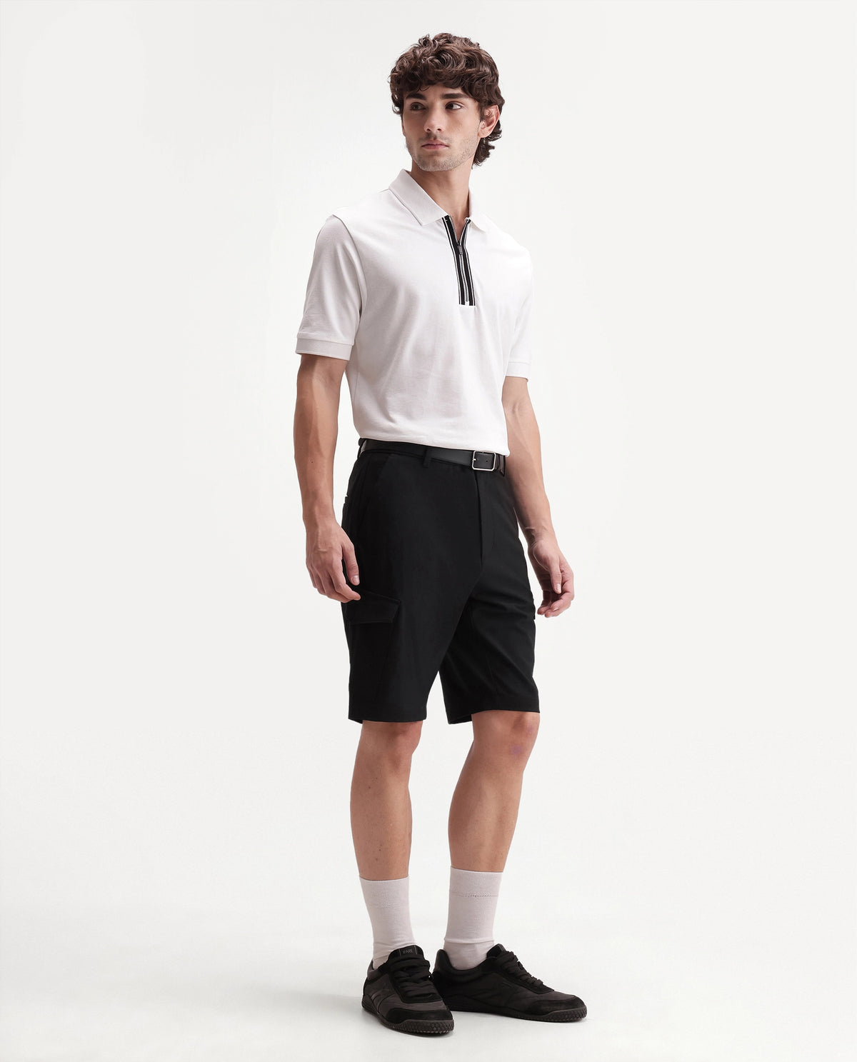 Rare Rabbit Men's Tripco-Aw26 Black Polyester Blend Fabric Regular Fit Plain Cargo Shorts