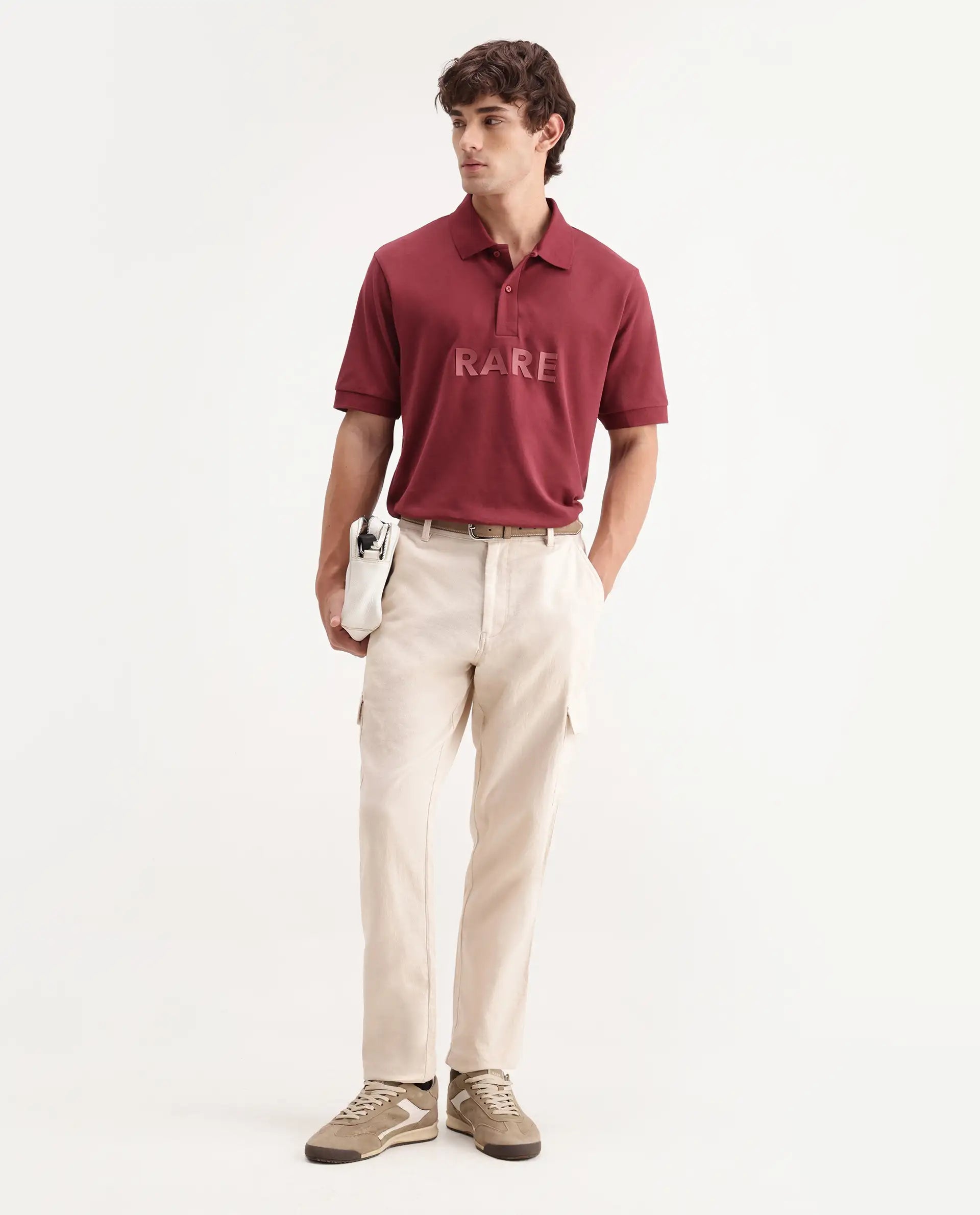 Rare Rabbit Men's Presso-Aw26 Off White Cotton Fabric Regular Fit Plain Cargo Trouser