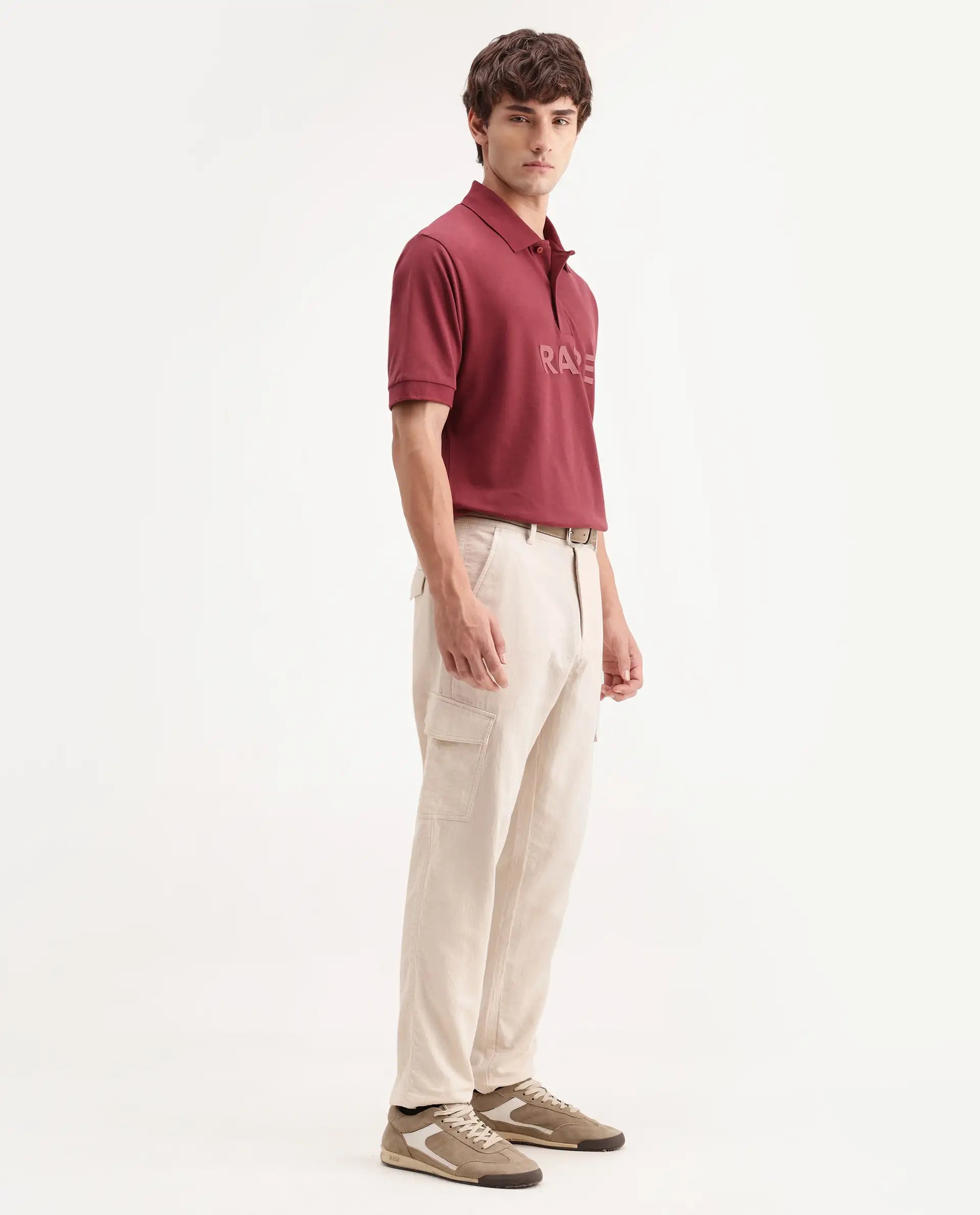Rare Rabbit Men's Presso-Aw26 Off White Cotton Fabric Regular Fit Plain Cargo Trouser