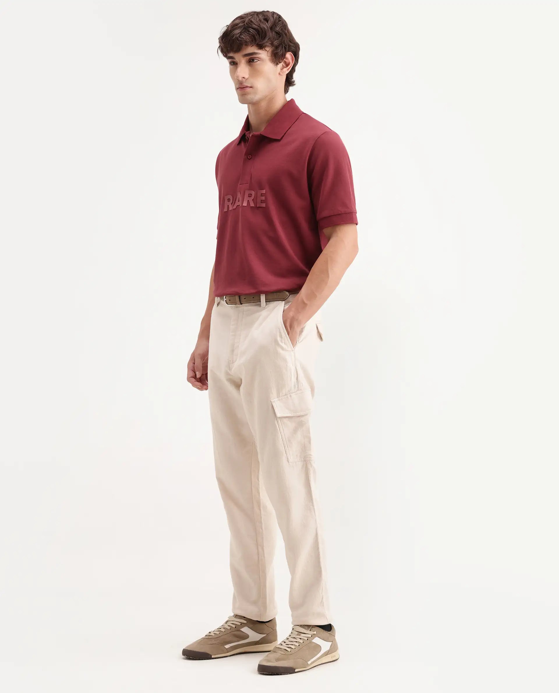Rare Rabbit Men's Presso-Aw26 Off White Cotton Fabric Regular Fit Plain Cargo Trouser