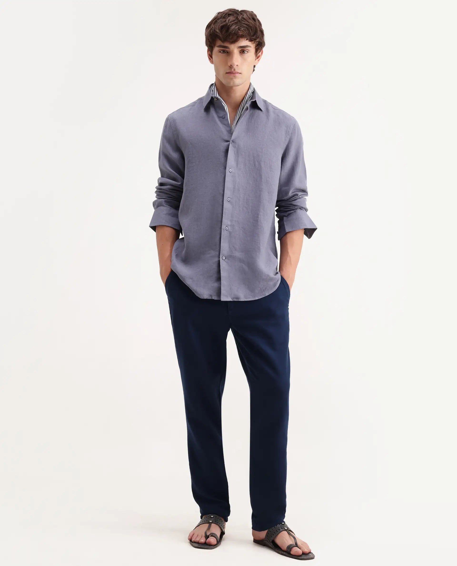 Rare Rabbit Men's Pastor-Aw26 Navy Cotton Fabric Drawstring Closure Regular Fit Plain Trouser