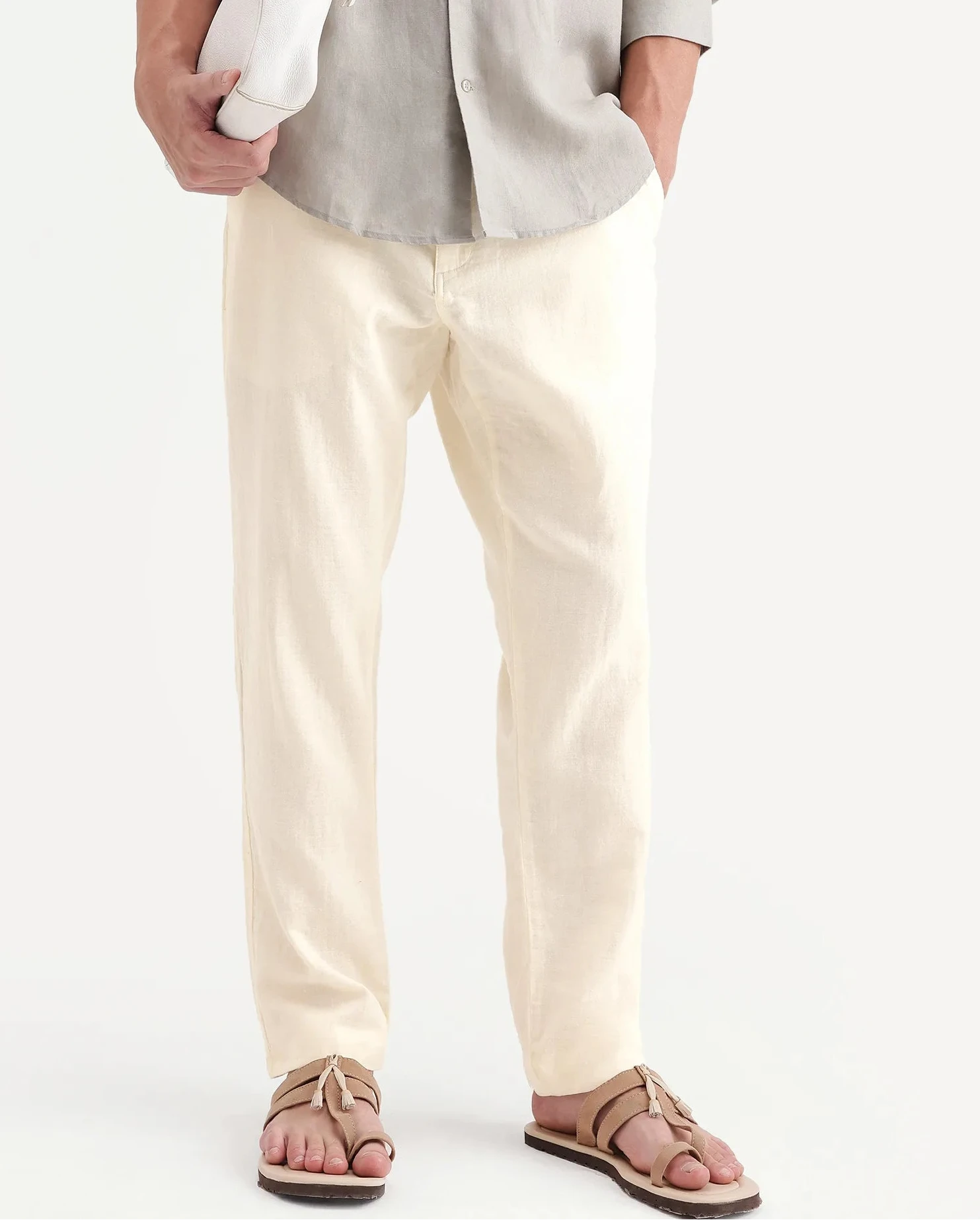 Rare Rabbit Men's Pastor-Aw26 Off White Cotton Fabric Drawstring Closure Regular Fit Plain Trouser
