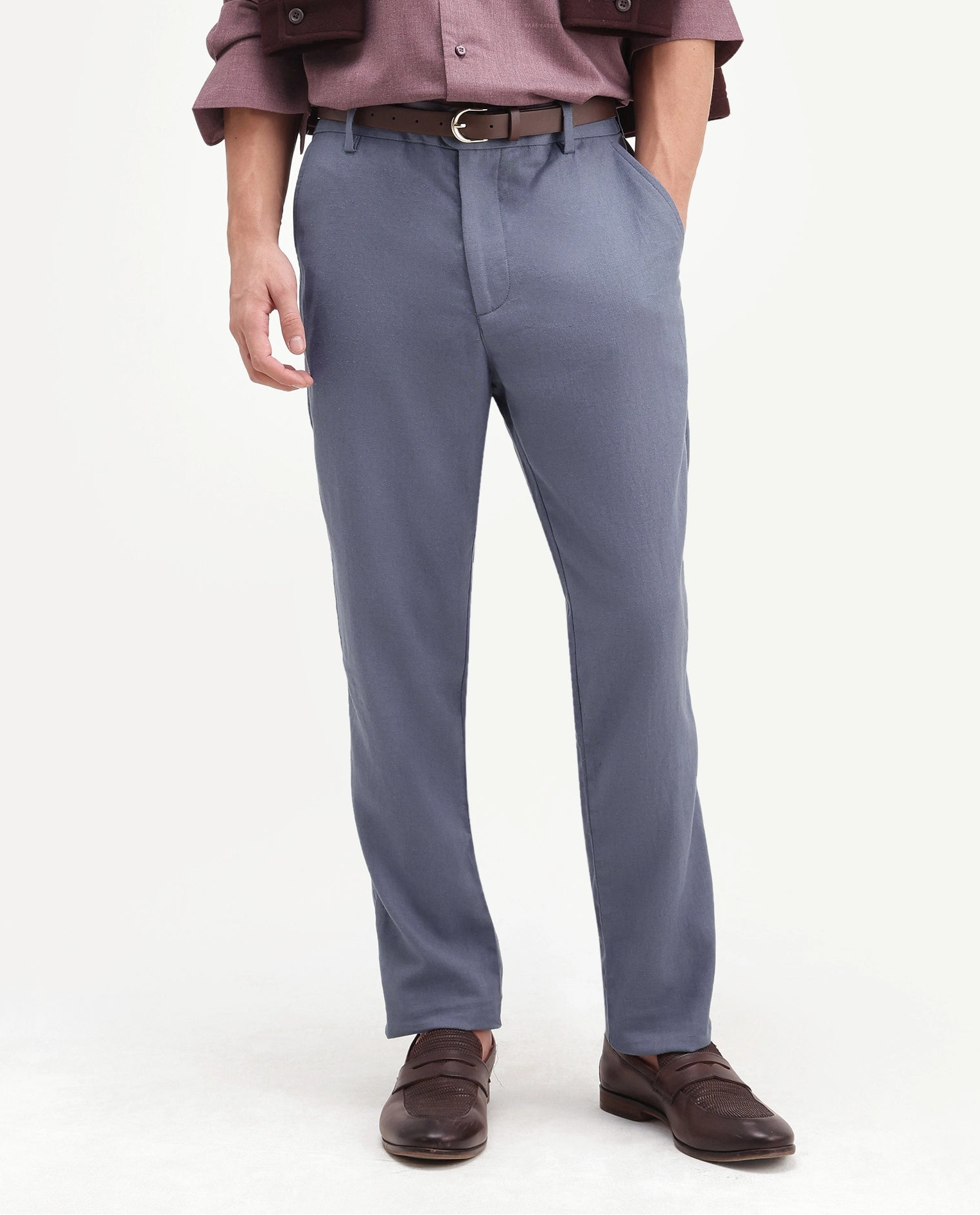 Rare Rabbit Men's Jomo-Aw26 Dusky Grey Linen Blend Fabric Regular Fit Plain Trouser