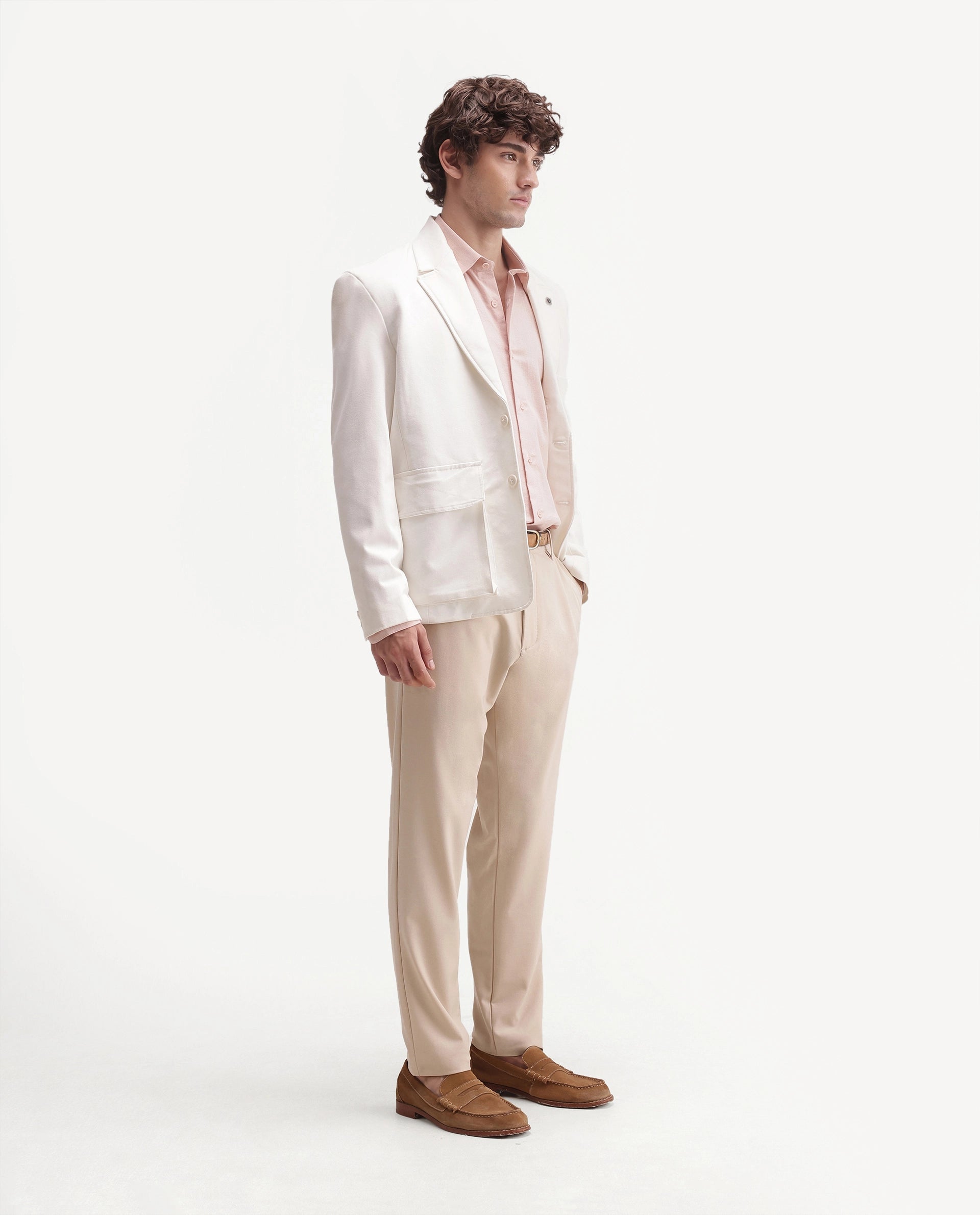 Rare Rabbit Men's Driver-Aw26 Off White Polyester Blend Fabric Regular Fit Plain Trouser