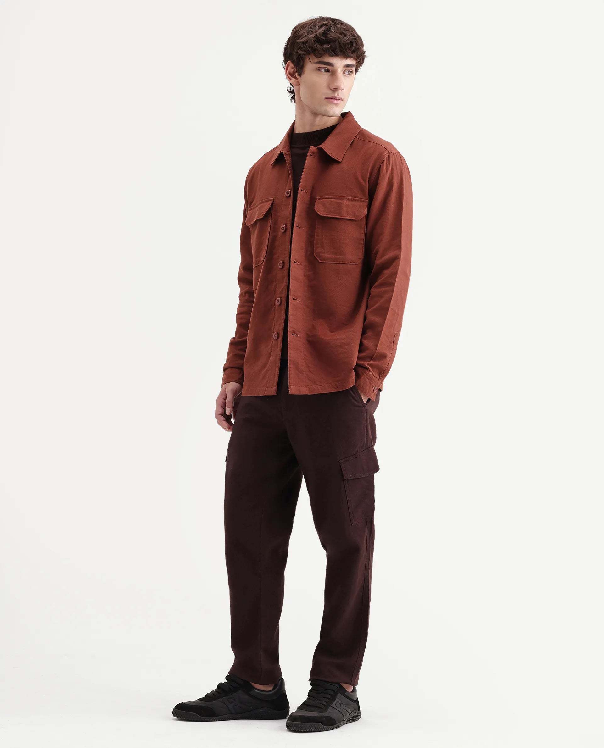 Rare Rabbit Men's Presso-Aw26 Dark Brown Cotton Fabric Regular Fit Plain Trouser