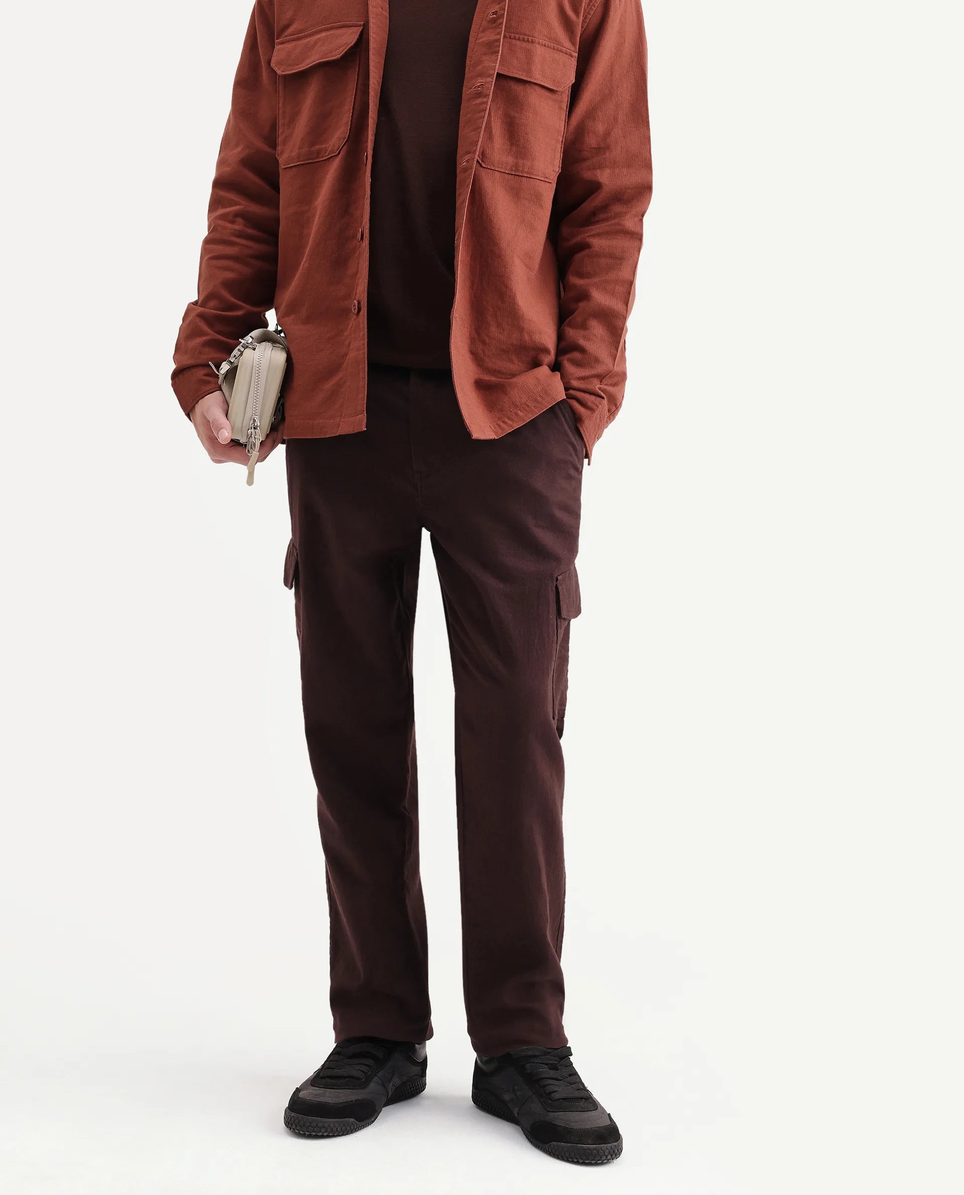 Rare Rabbit Men's Presso-Aw26 Dark Brown Cotton Fabric Regular Fit Plain Trouser