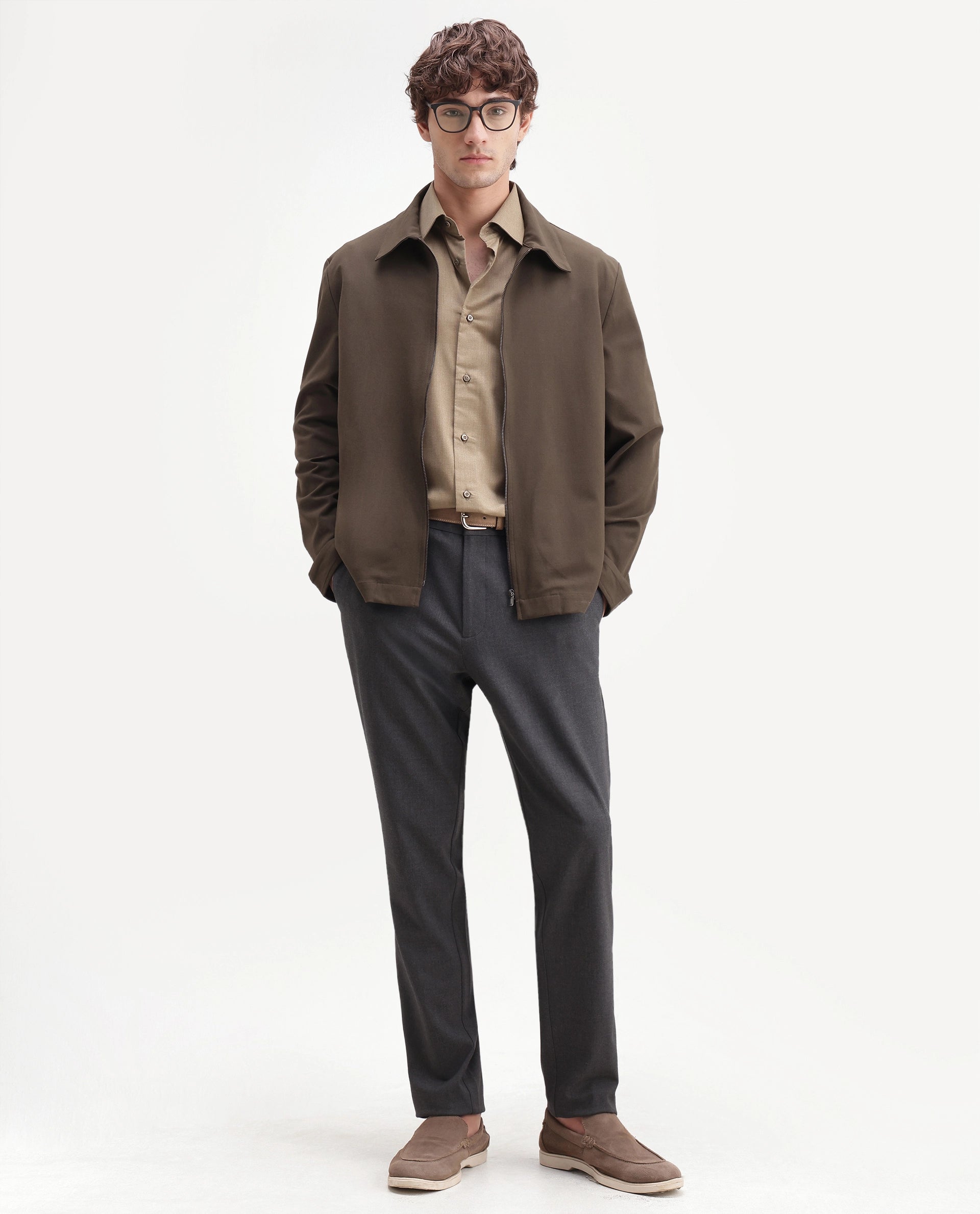 Rare Rabbit Men's Travel-Aw26 Grey Polyester Blend Fabric Regular Fit Plain Trouser