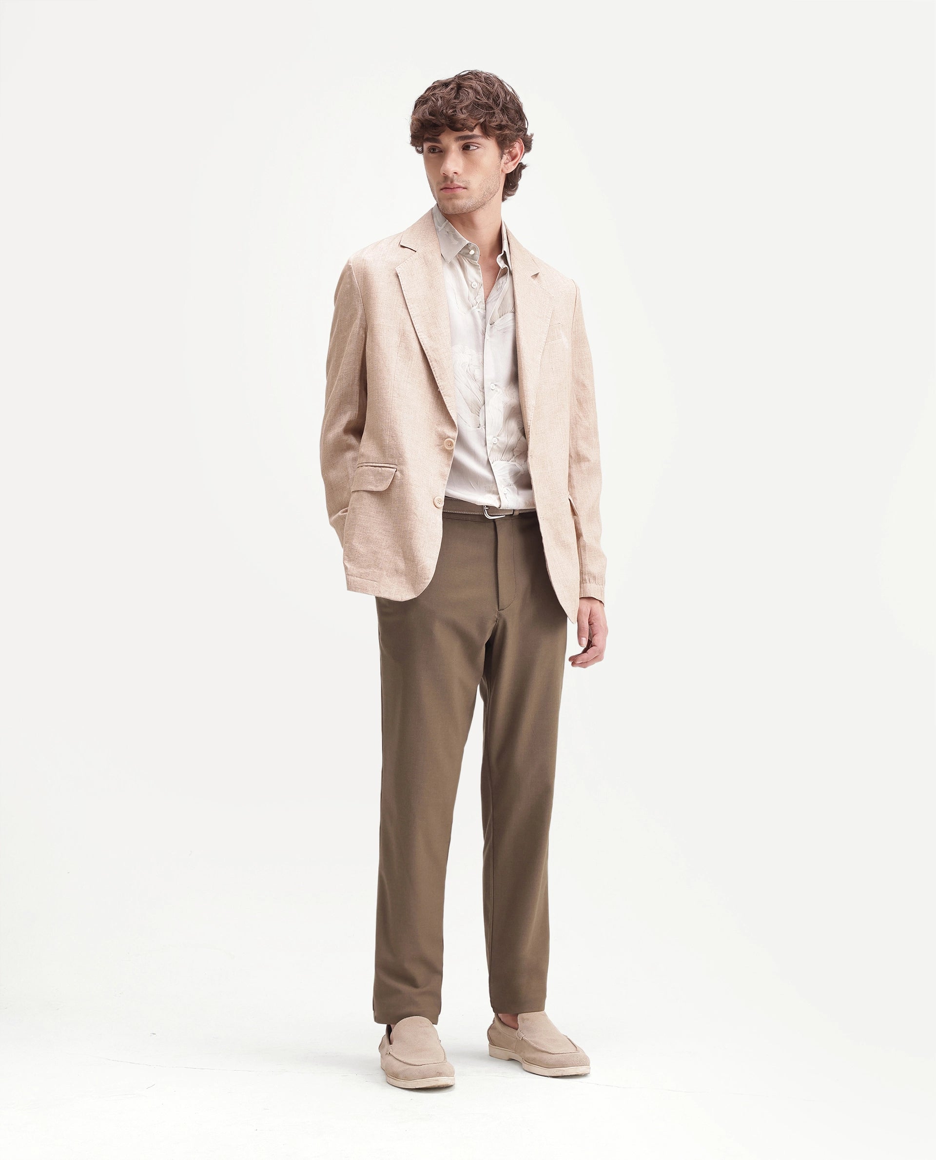Rare Rabbit Men's Driver-Aw26 Light Khaki Polyester Blend Fabric Regular Fit Plain Trouser