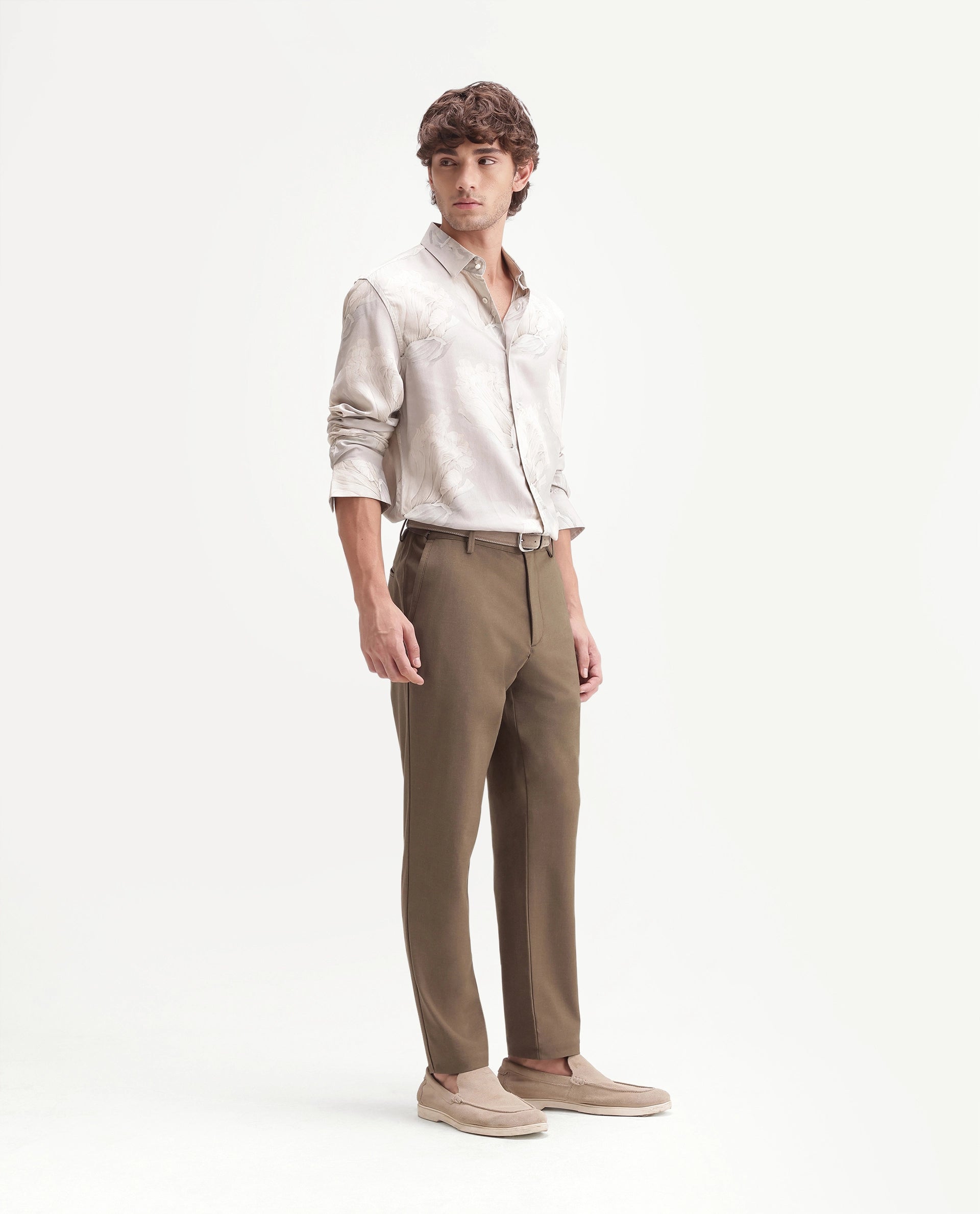 Rare Rabbit Men's Driver-Aw26 Light Khaki Polyester Blend Fabric Regular Fit Plain Trouser