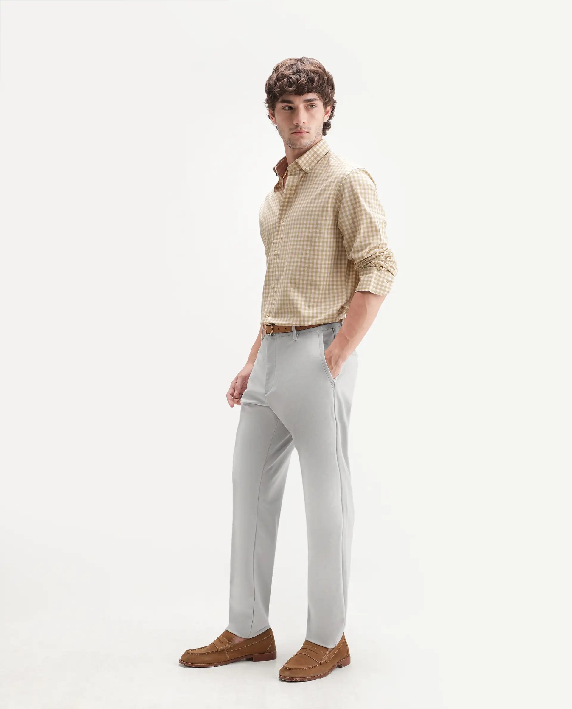 Rare Rabbit Men's Driver-Aw26 Pastel Blue Polyester Blend Fabric Regular Fit Plain Trouser