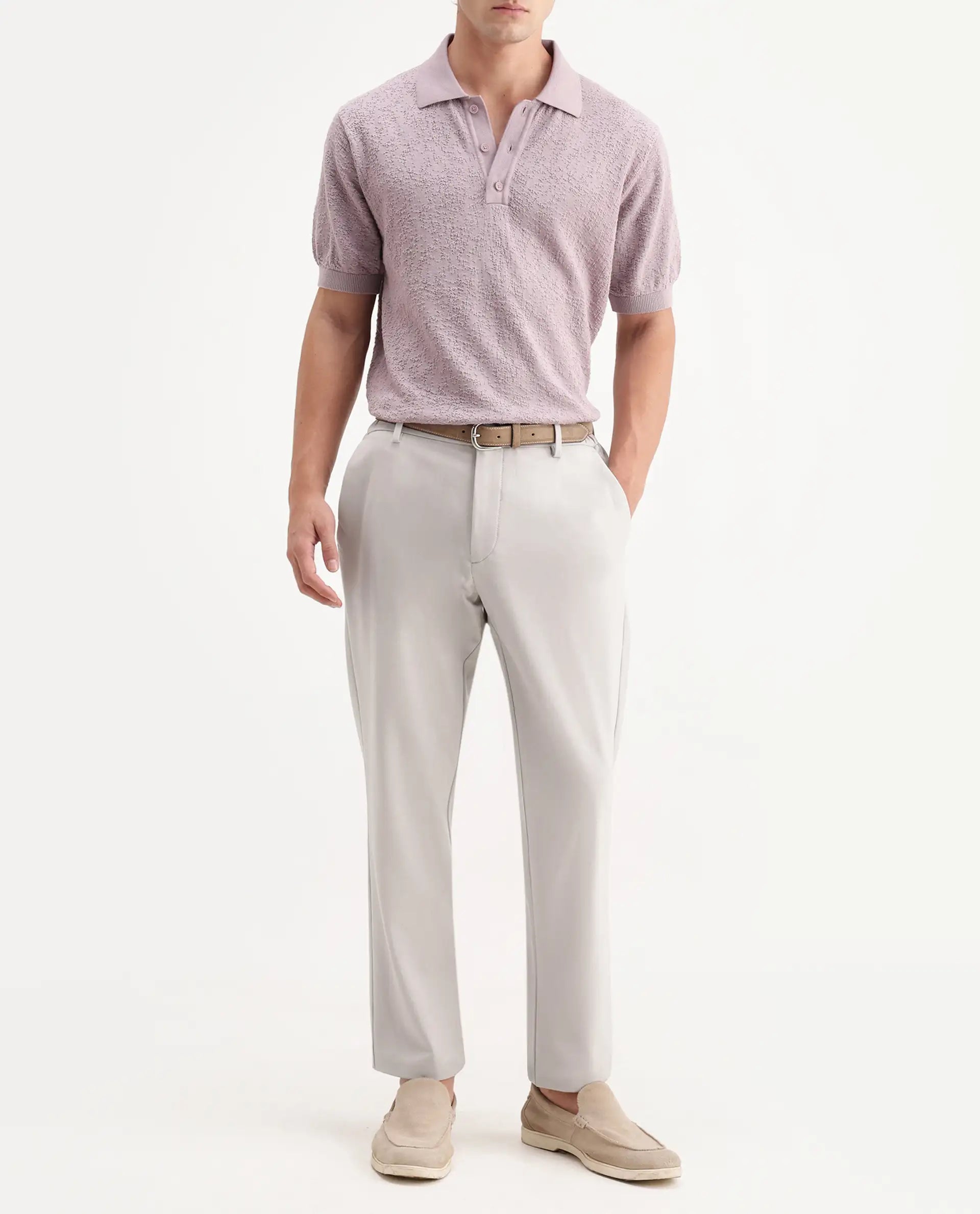 Rare Rabbit Men's Travel-Aw26 Beige Polyester Blend Fabric Regular Fit Plain Trouser
