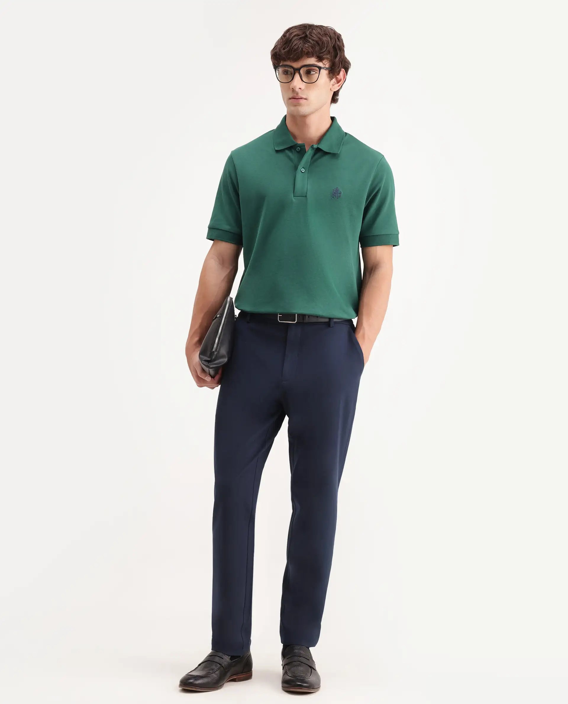 Rare Rabbit Men's Travel-Aw26 Navy Polyester Blend Fabric Regular Fit Plain Trouser