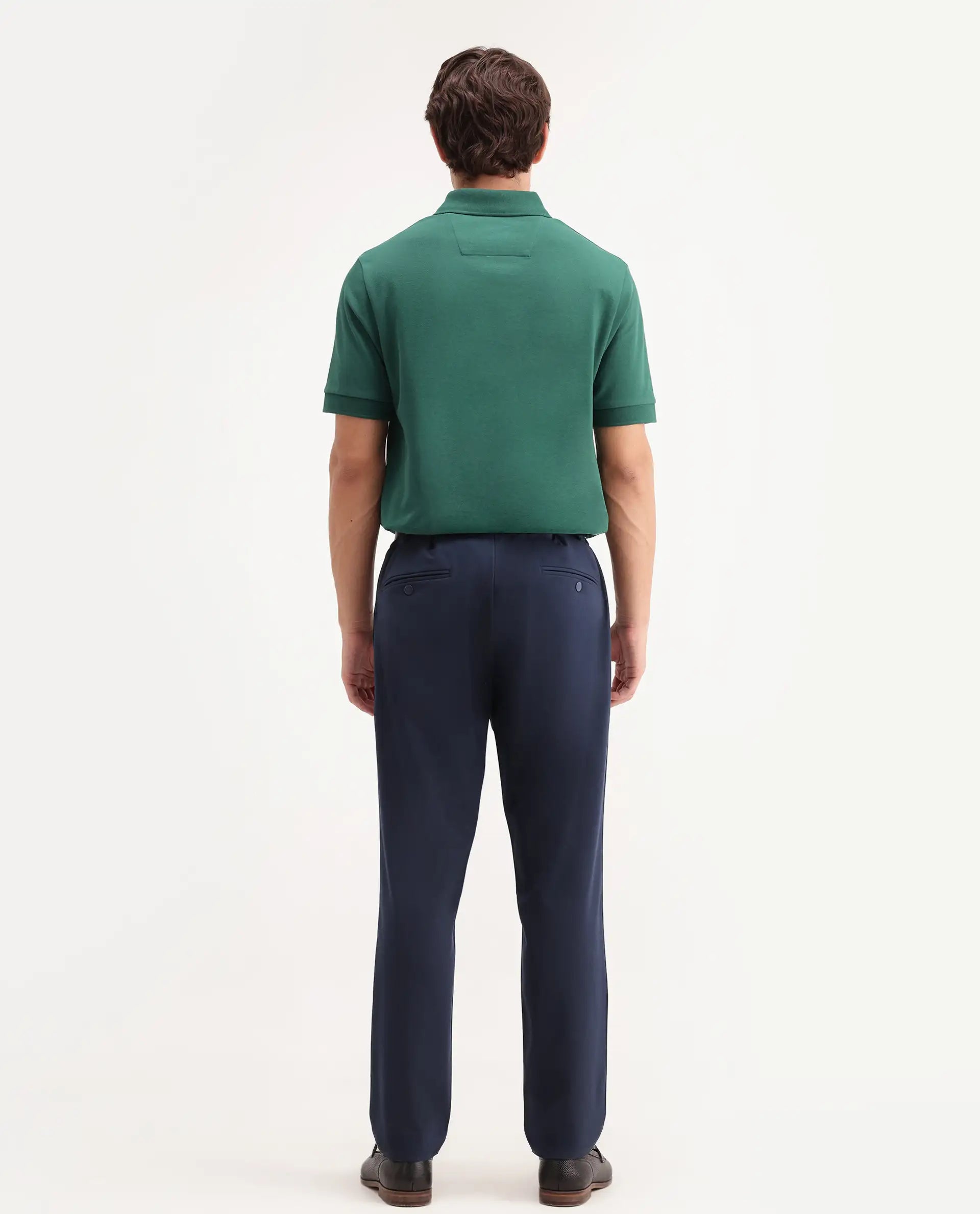 Rare Rabbit Men's Travel-Aw26 Navy Polyester Blend Fabric Regular Fit Plain Trouser