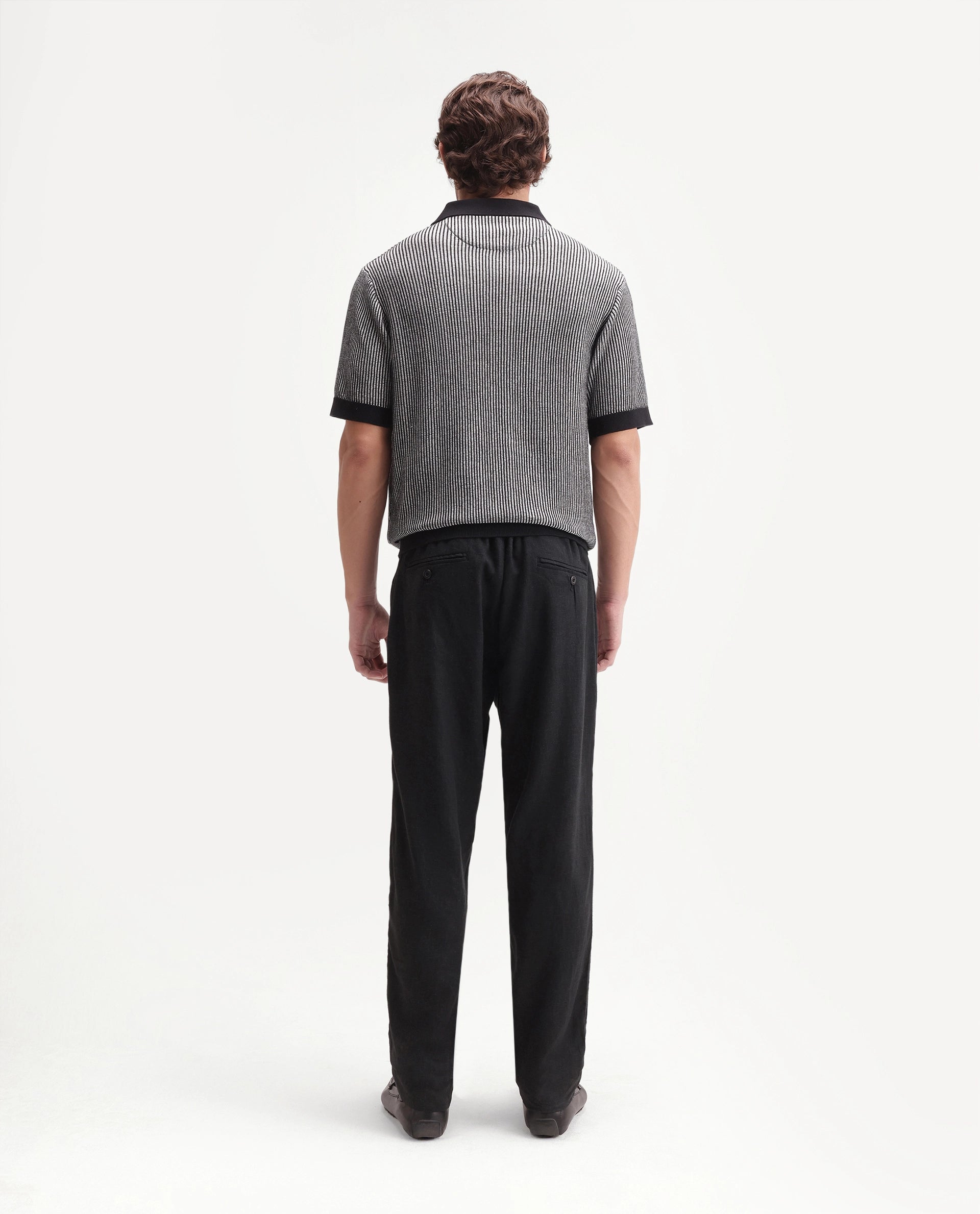 Rare Rabbit Men's Jomo-Aw26 Black Linen Blend Fabric Regular Fit Plain Trouser