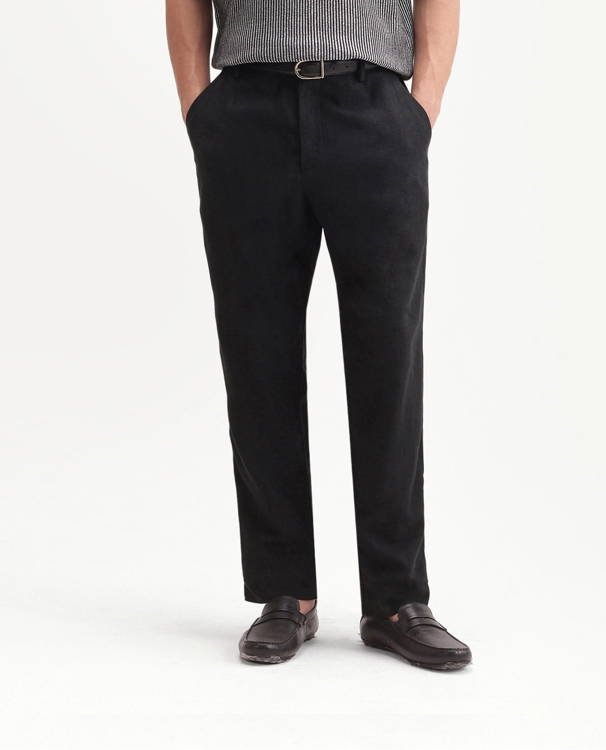 Rare Rabbit Men's Jomo-Aw26 Black Linen Blend Fabric Regular Fit Plain Trouser