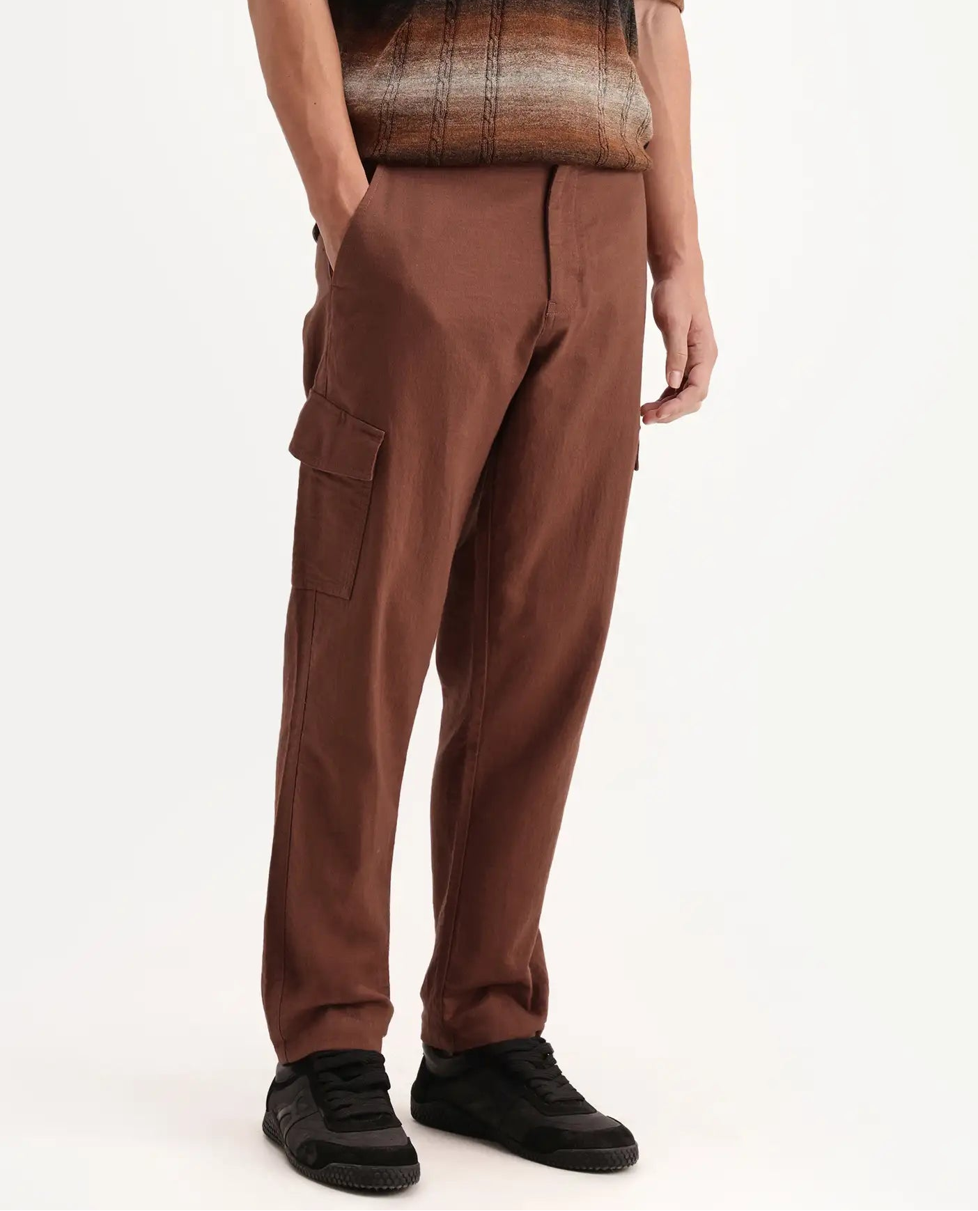Rare Rabbit Men's Presso-Aw26 Rust Cotton Fabric Regular Fit Plain Trouser