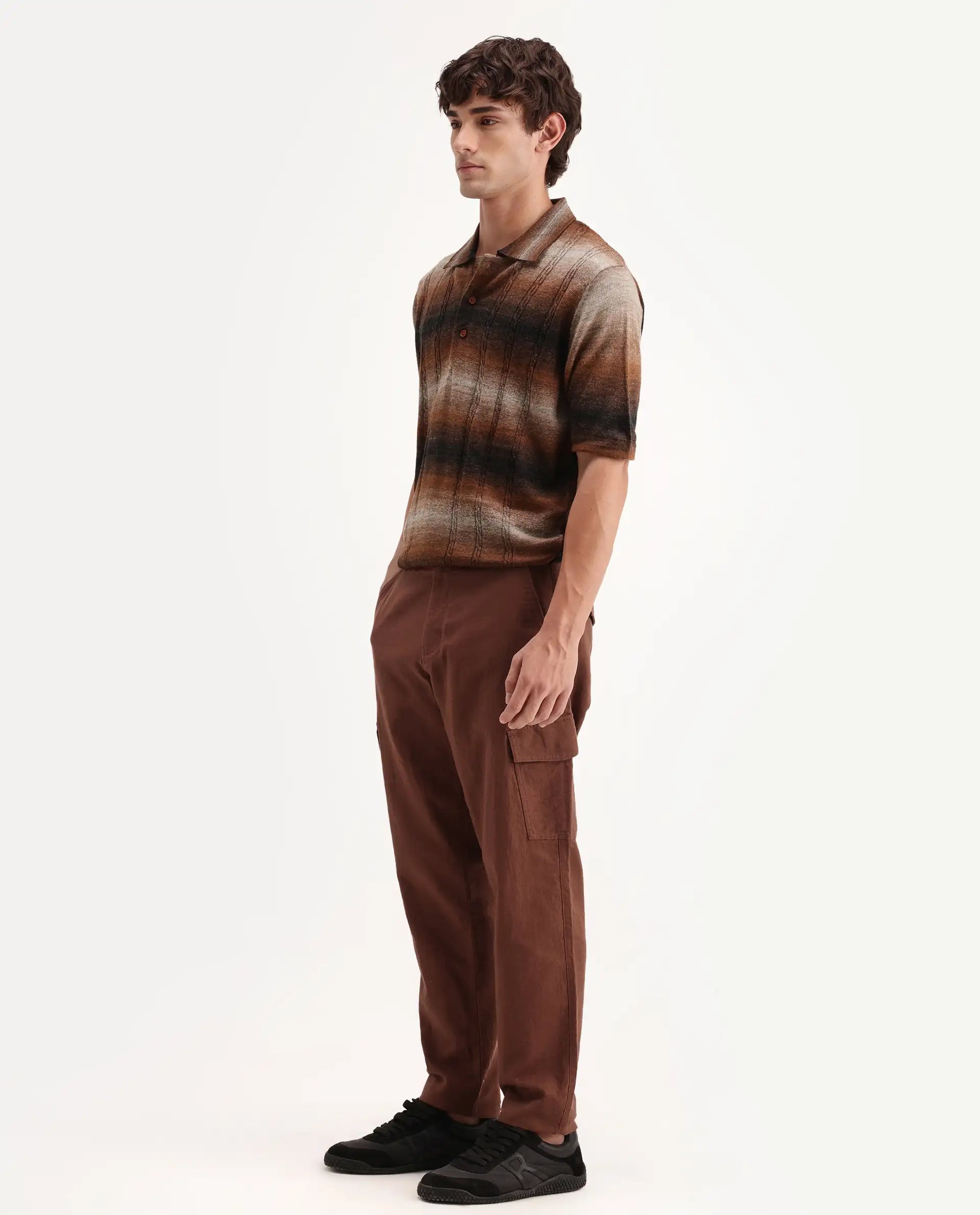 Rare Rabbit Men's Presso-Aw26 Rust Cotton Fabric Regular Fit Plain Trouser