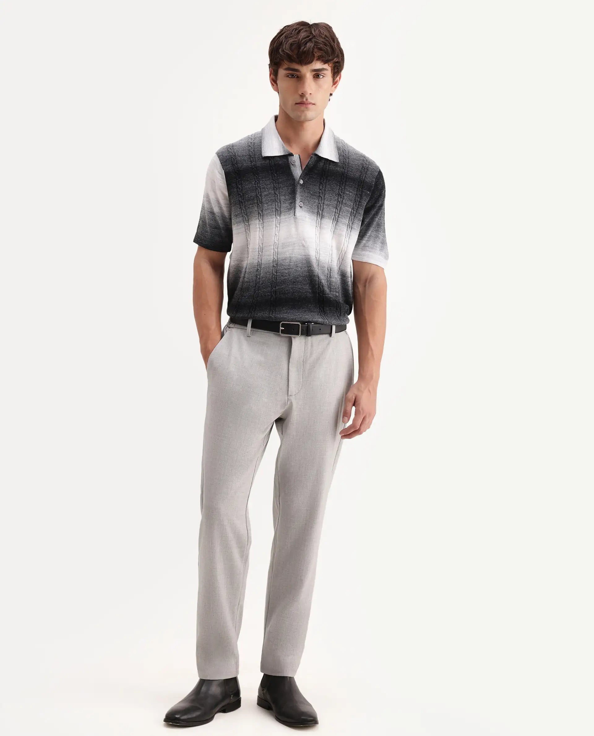 Rare Rabbit Men's Travel-Aw26 Light Grey Polyester Blend Fabric Regular Fit Plain Trouser