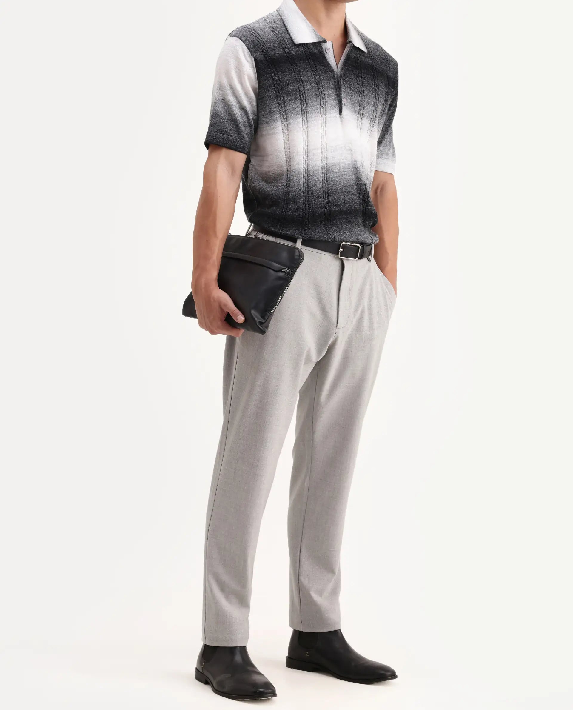 Rare Rabbit Men's Travel-Aw26 Light Grey Polyester Blend Fabric Regular Fit Plain Trouser