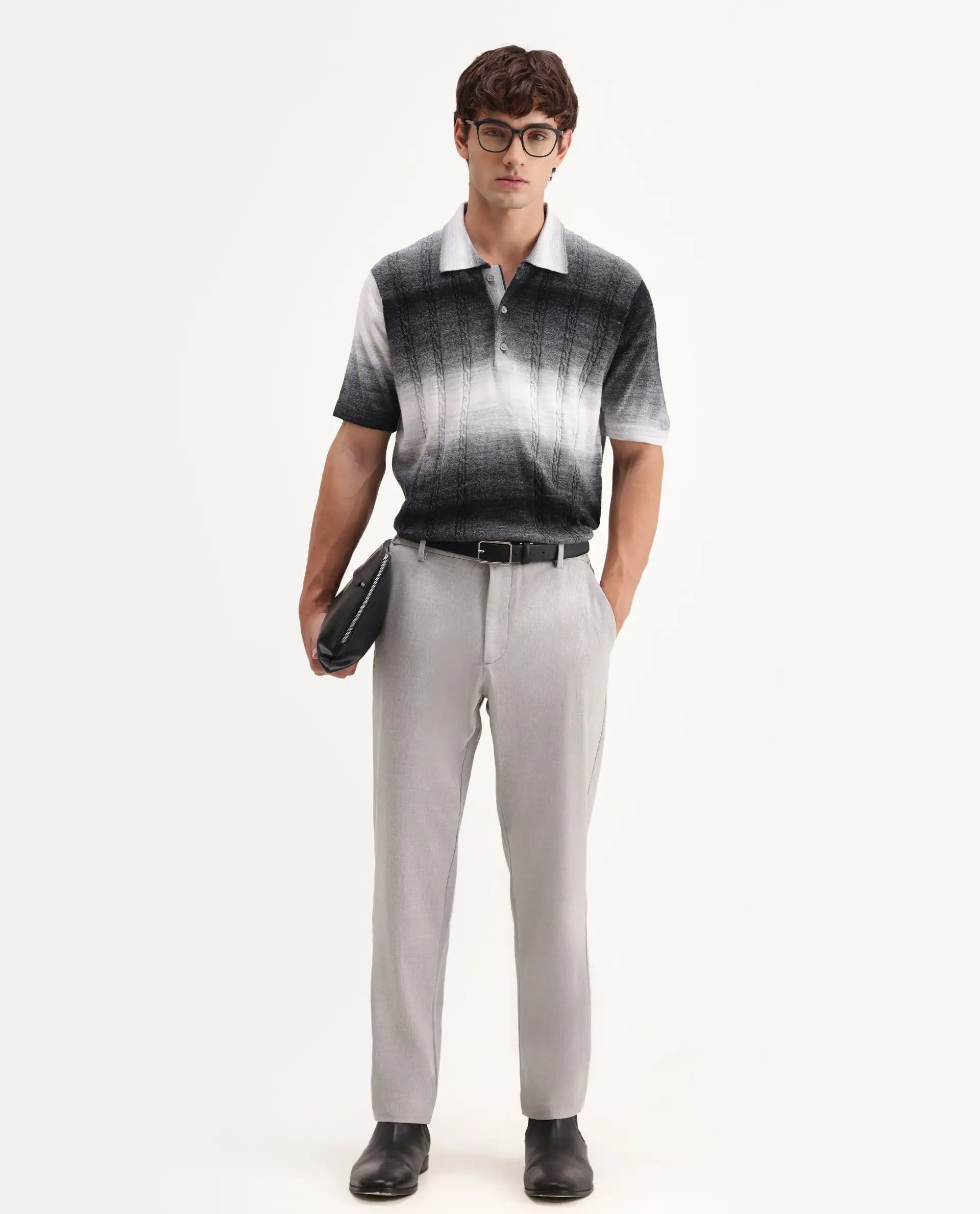 Rare Rabbit Men's Travel-Aw26 Light Grey Polyester Blend Fabric Regular Fit Plain Trouser