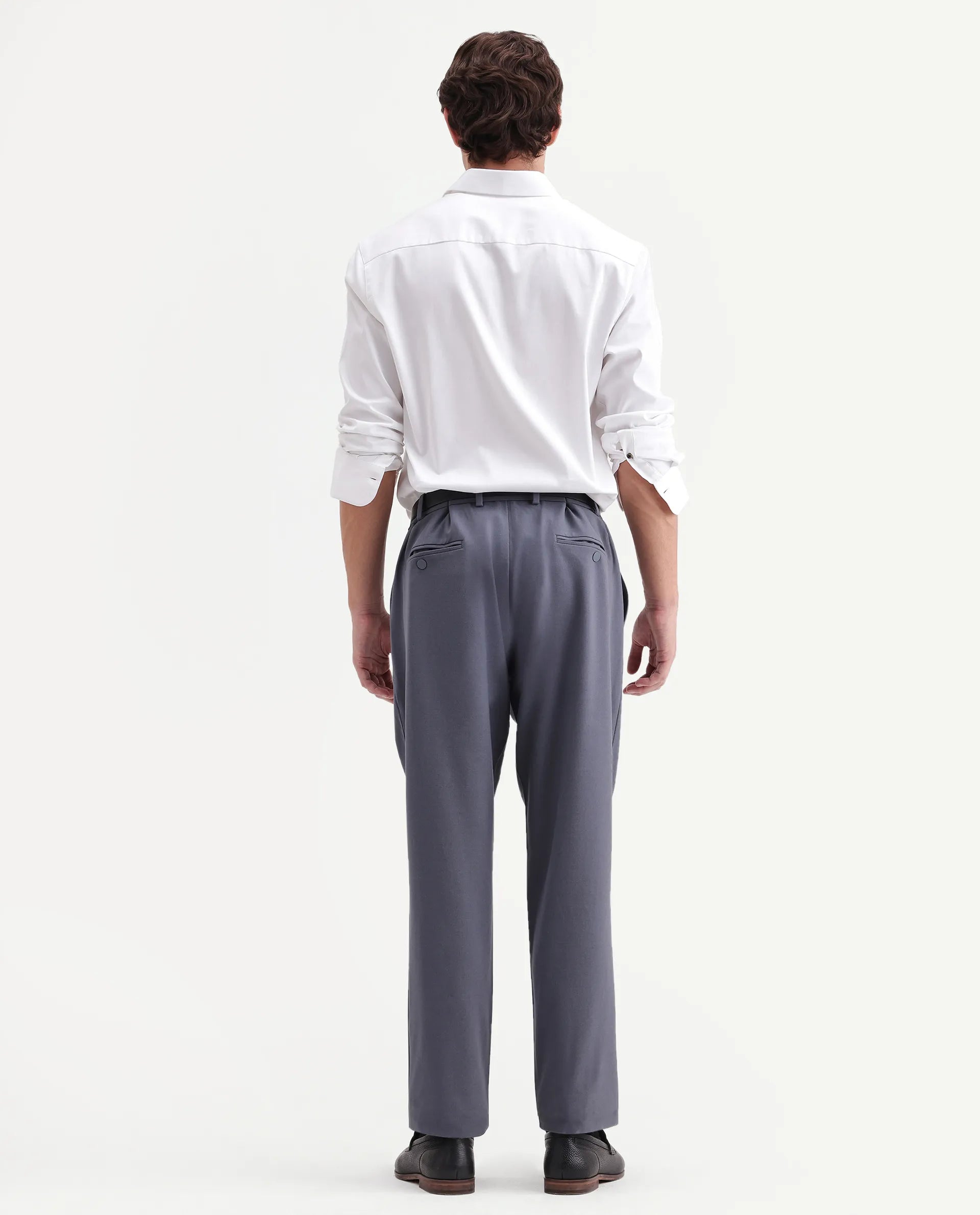 Rare Rabbit Men's Travel-Aw26 Dusky Blue Polyester Blend Fabric Regular Fit Plain Trouser