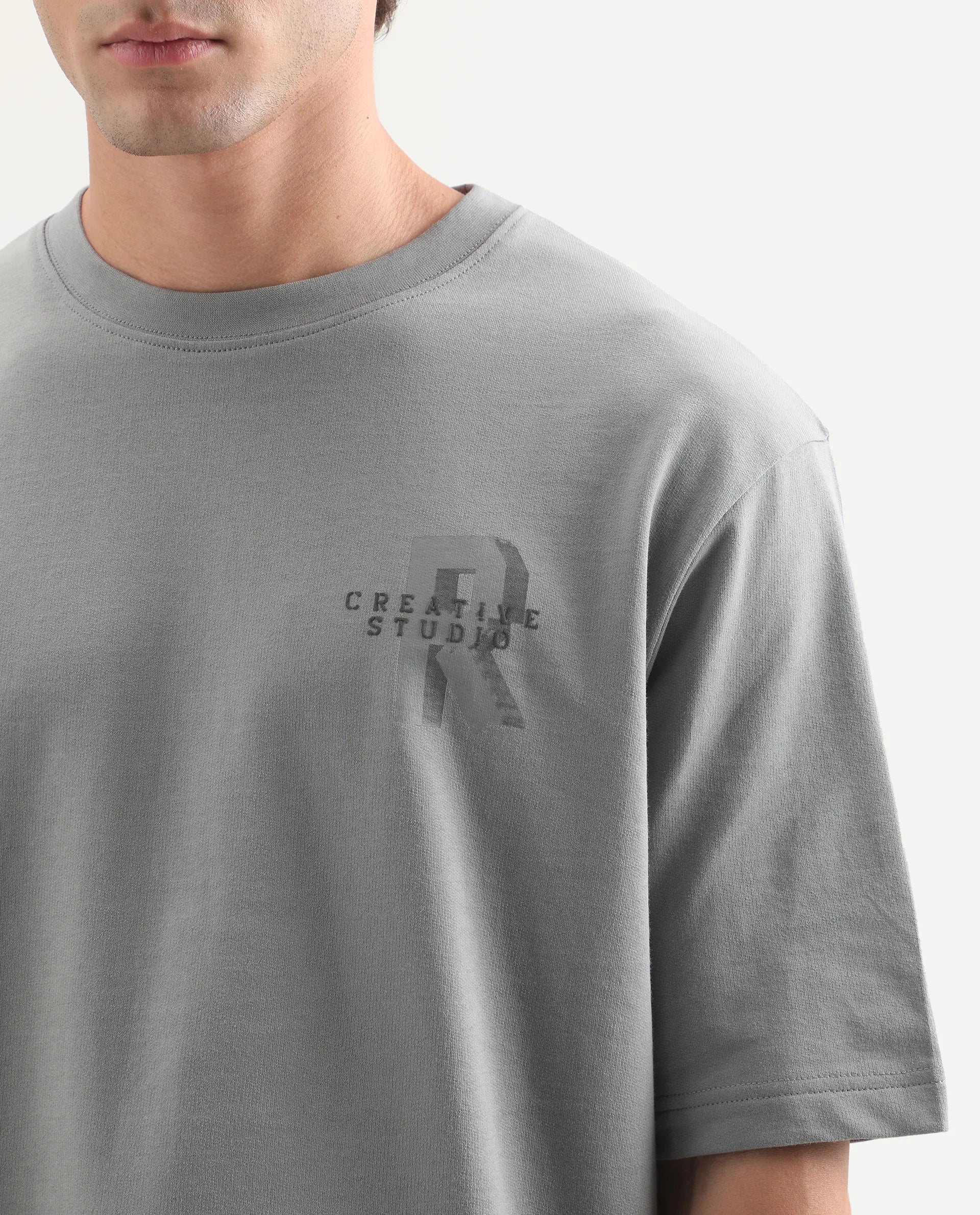 Rare Rabbit Men's Rexol Grey Cotton Regular Fit Graphic Print T-Shirt