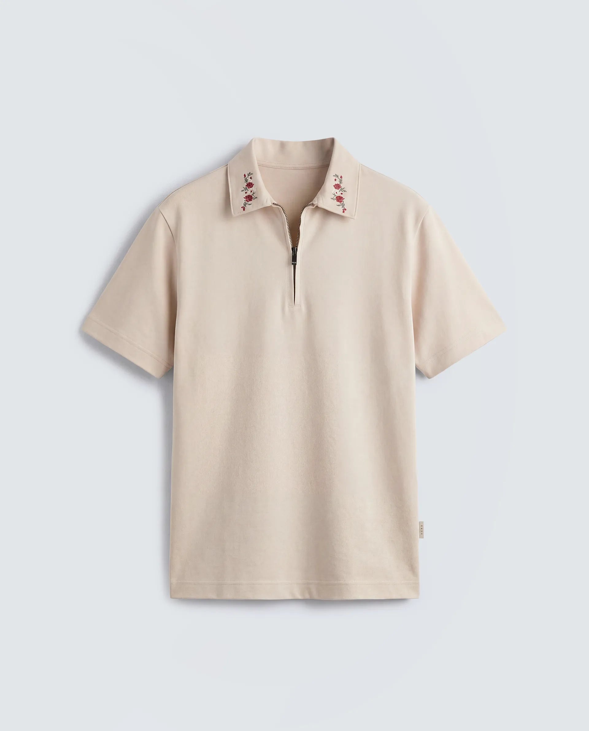 Rare Rabbit Men's Travis Beige Cotton Spread Collar Regular Embroidered Polo